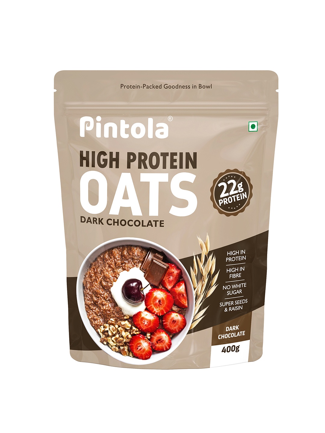 

Pintola Dark Chocolate High Protein Oats 400g, Brown