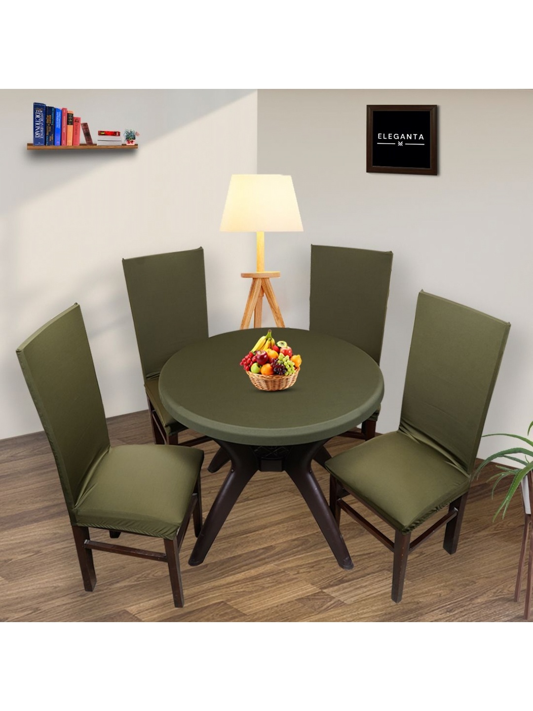 

Eleganta Olive Green Anti-Slip Round 4-Seater Table Cover