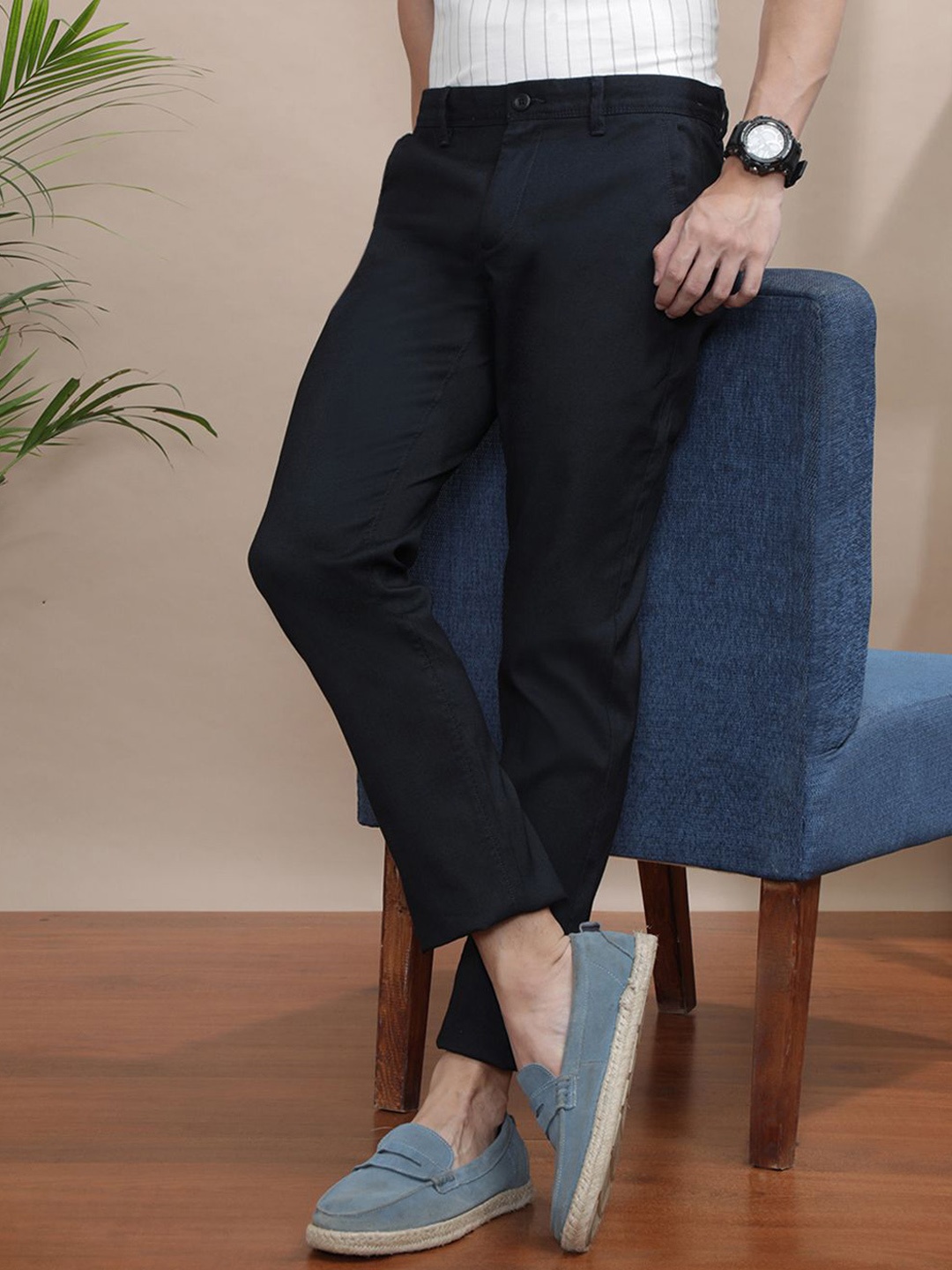 

Crocodile Men Slim Fit Easy Wash Chinos Trousers, Black