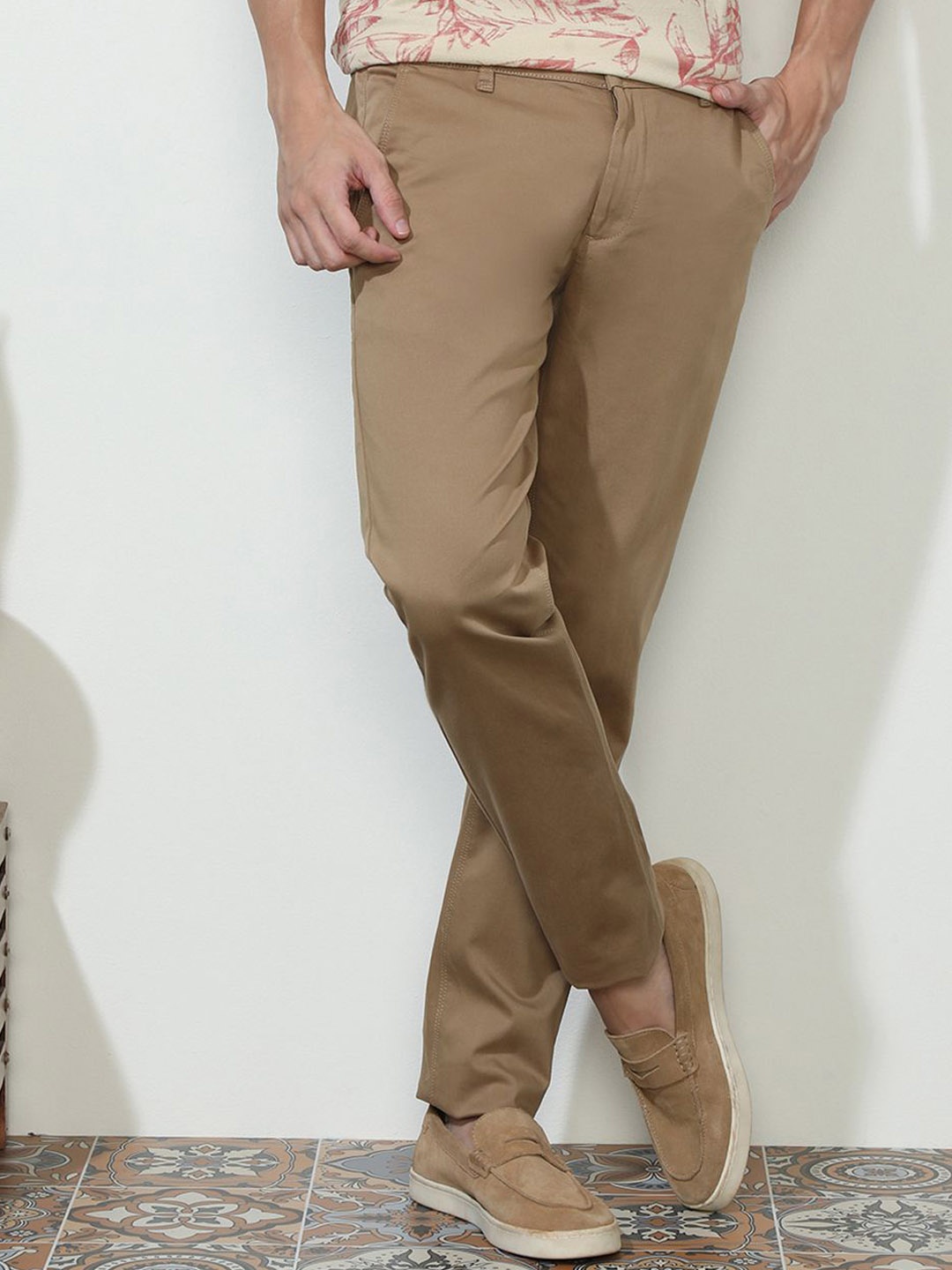 

Crocodile Men Slim Fit Easy Wash Chinos Trousers, Khaki