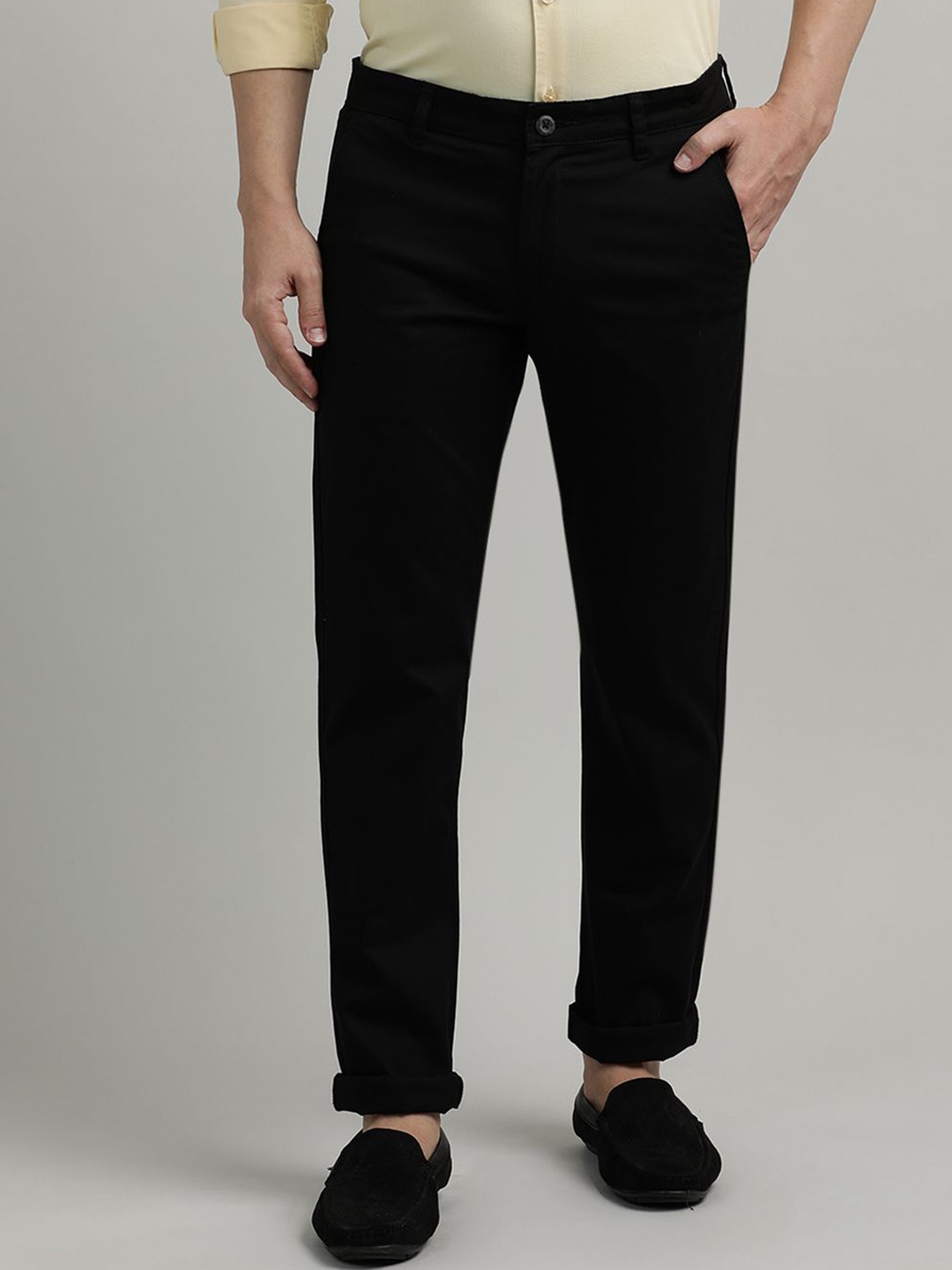 

Crocodile Men Slim Fit Easy Wash Chinos Trousers, Black