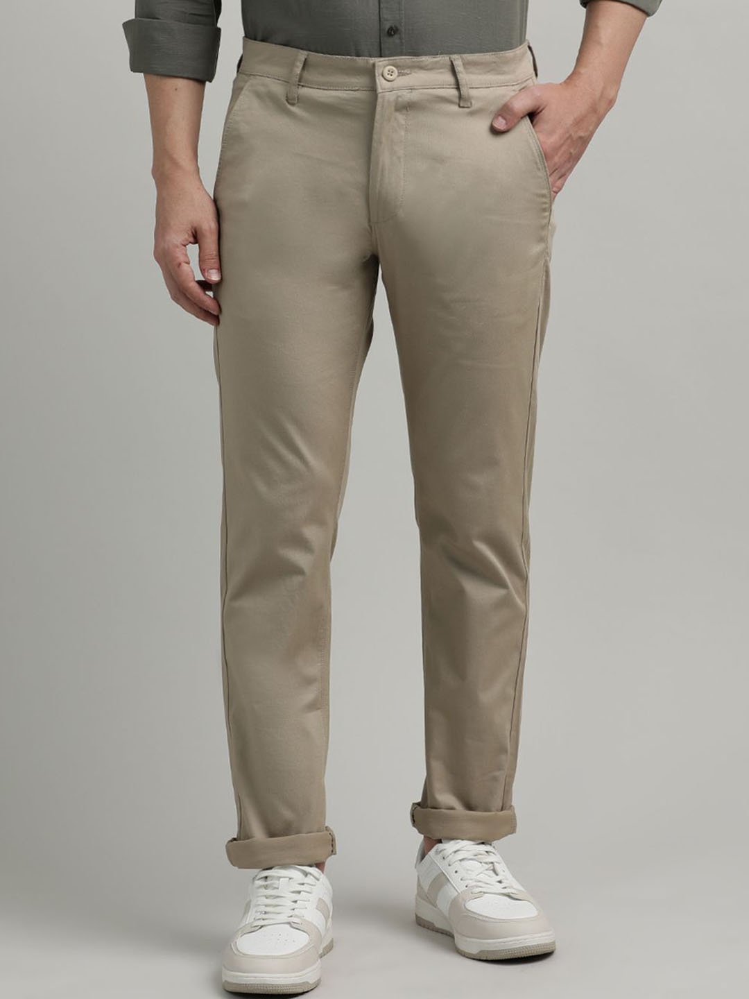 

Crocodile Men Slim Fit Easy Wash Chinos Trousers, Beige