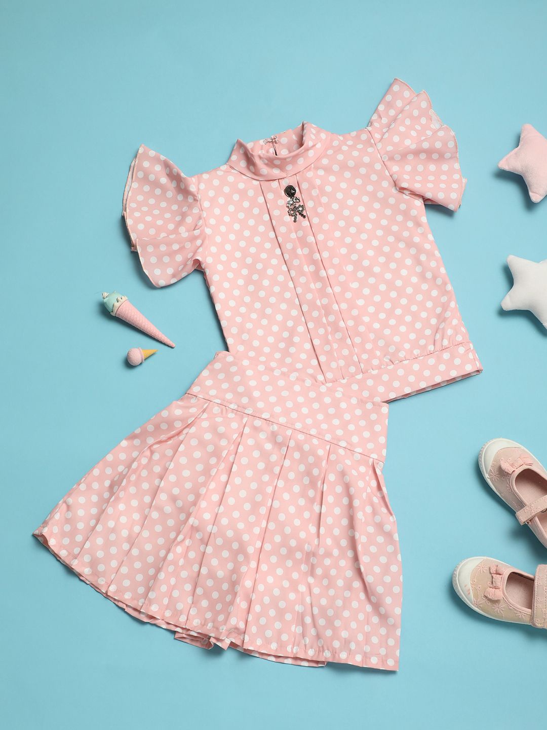 

V-Mart Girls Printed Top with Skirt, Pink