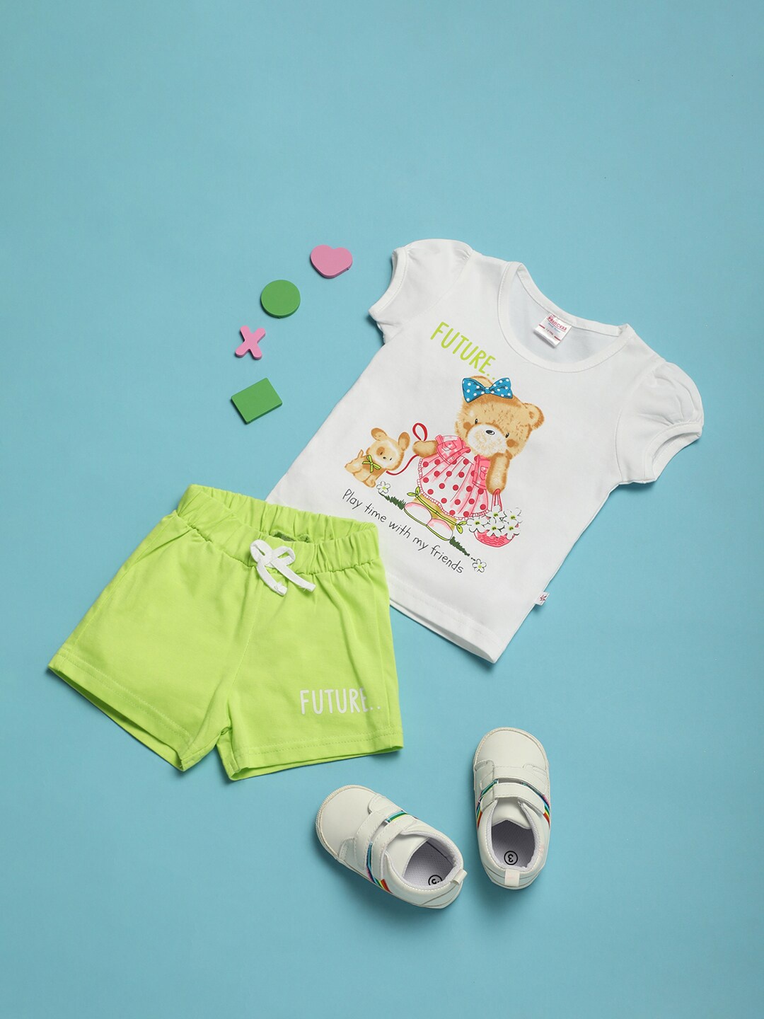 

V-Mart Girls Printed T-shirt with Shorts, White