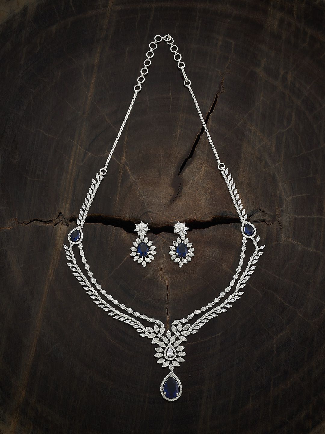 

Kushal's Fashion Jewellery Rhodium Plated CZ Studded Jewellery Set, Silver