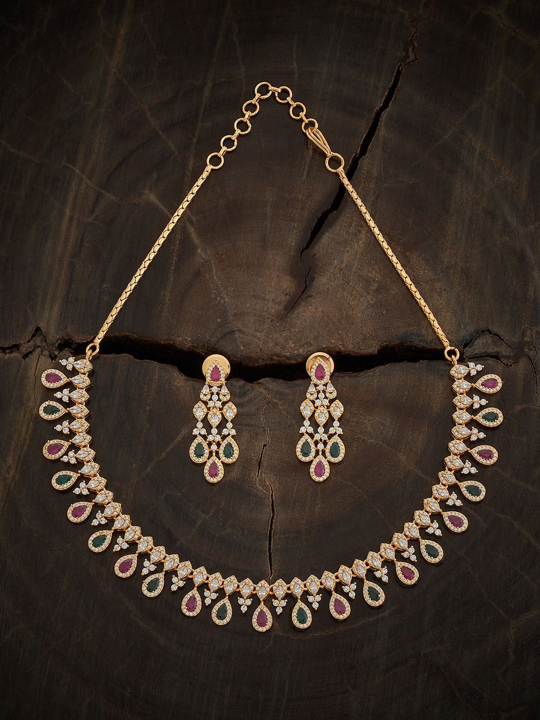 

Kushal's Fashion Jewellery Women Gold Plated & CZ Studded Jewellery Set, Red