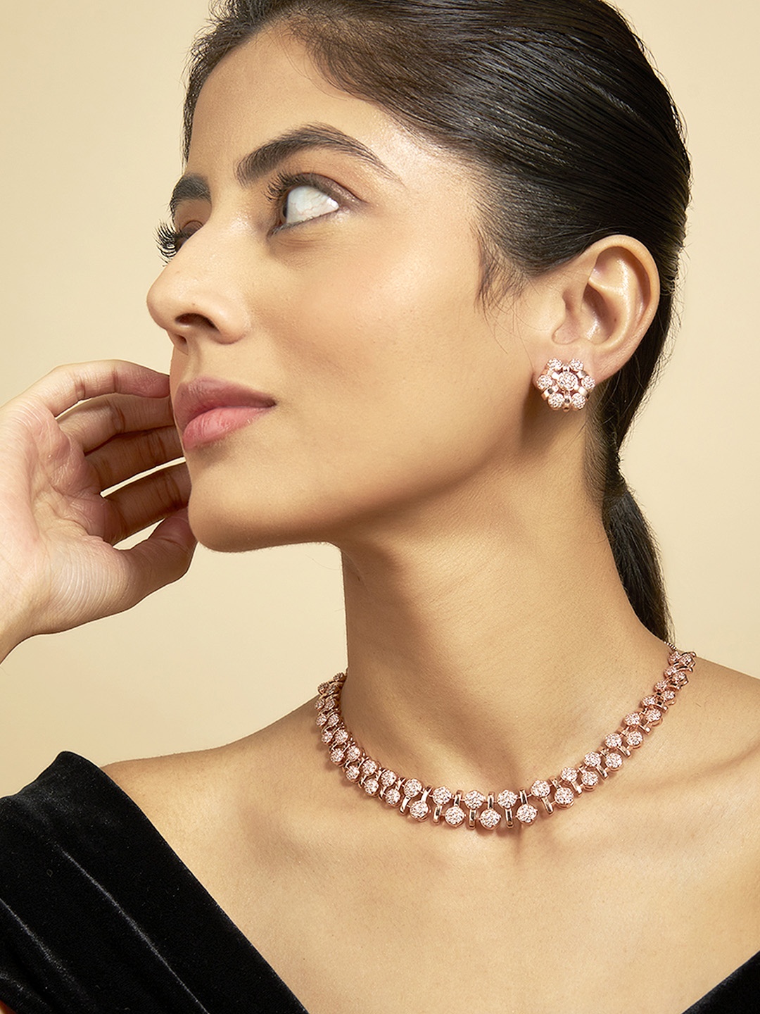 

Kushal's Fashion Jewellery Women Rose Gold Plated CZ Studded Jewellery Set