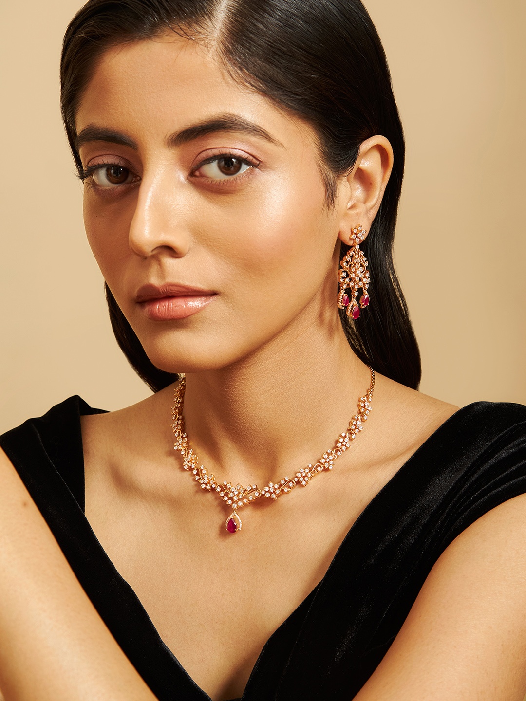 

Kushal's Fashion Jewellery Women Gold Plated & CZ Studded Jewellery Set