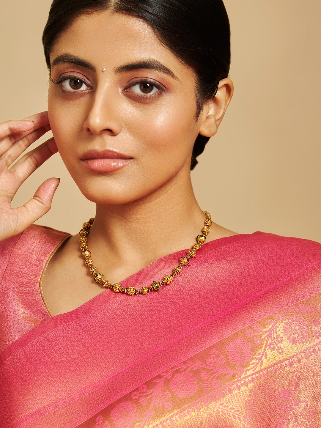 

Kushal's Fashion Jewellery 92.5 Pure Silver Gold-Plated Temple Chain