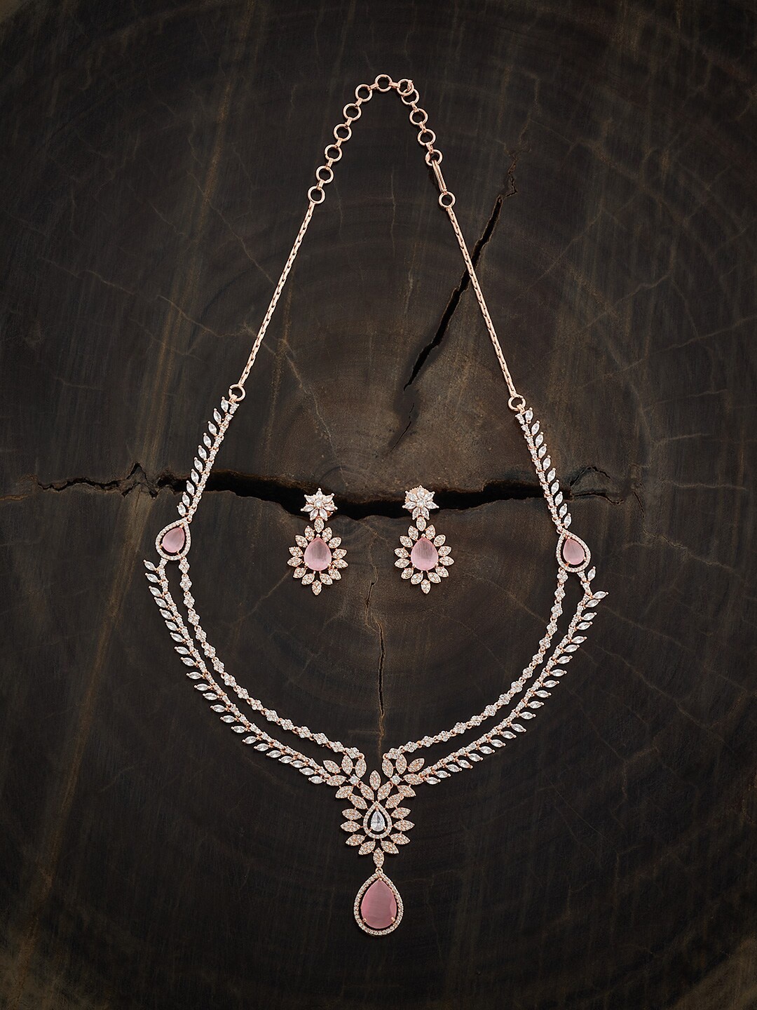 

Kushal's Fashion Jewellery Rose Gold-Plated CZ-Studded Jewellery Set