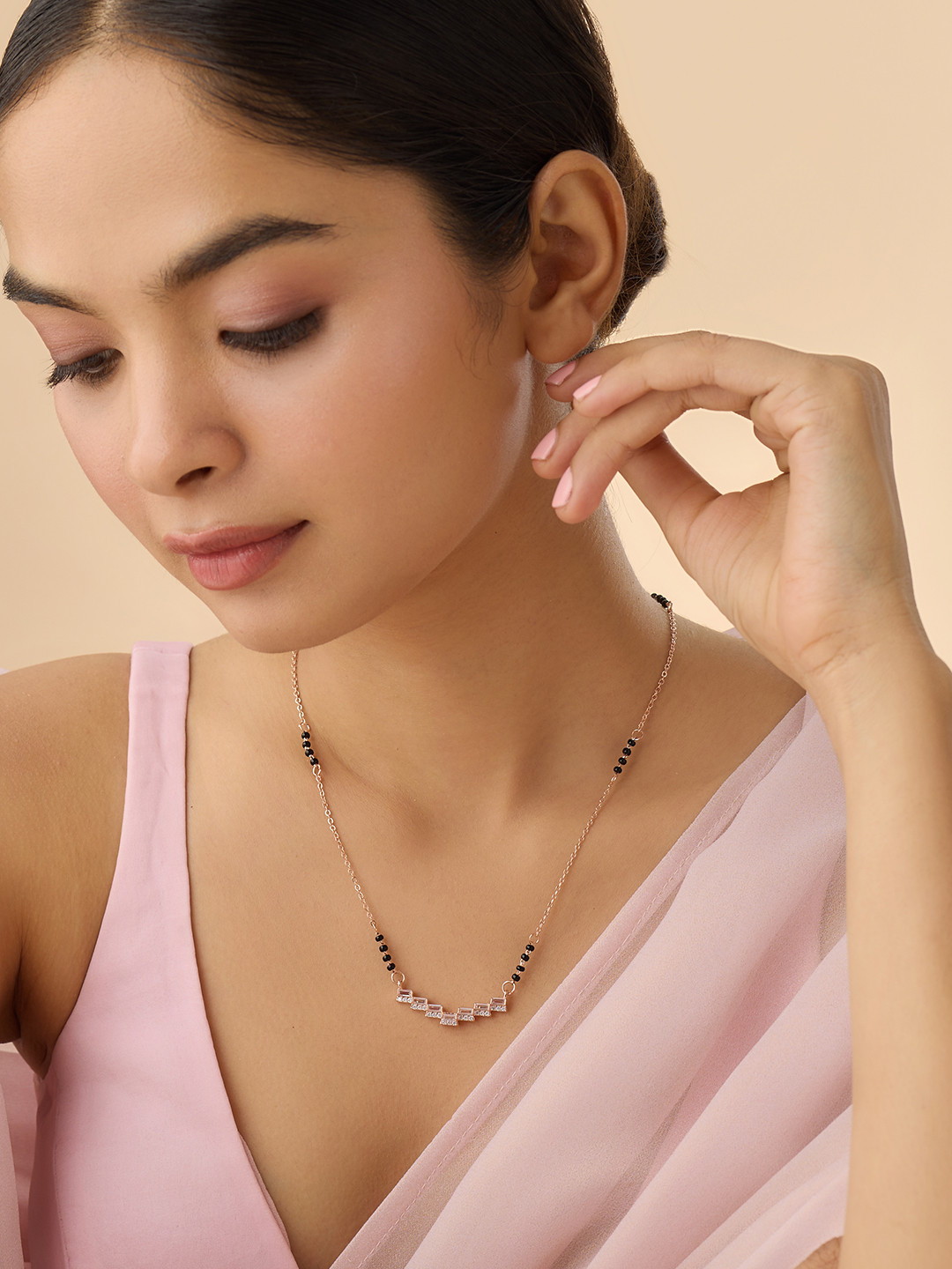 

Kushal's Fashion Jewellery Rose Gold-Plated Artificial Stones Mangalsutra
