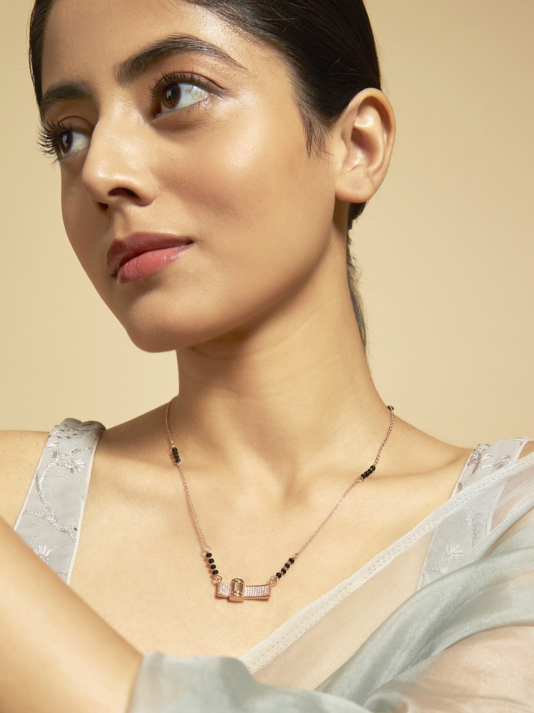 

Kushal's Fashion Jewellery Rose Gold-Plated Meenakari Zircon Mangalsutra