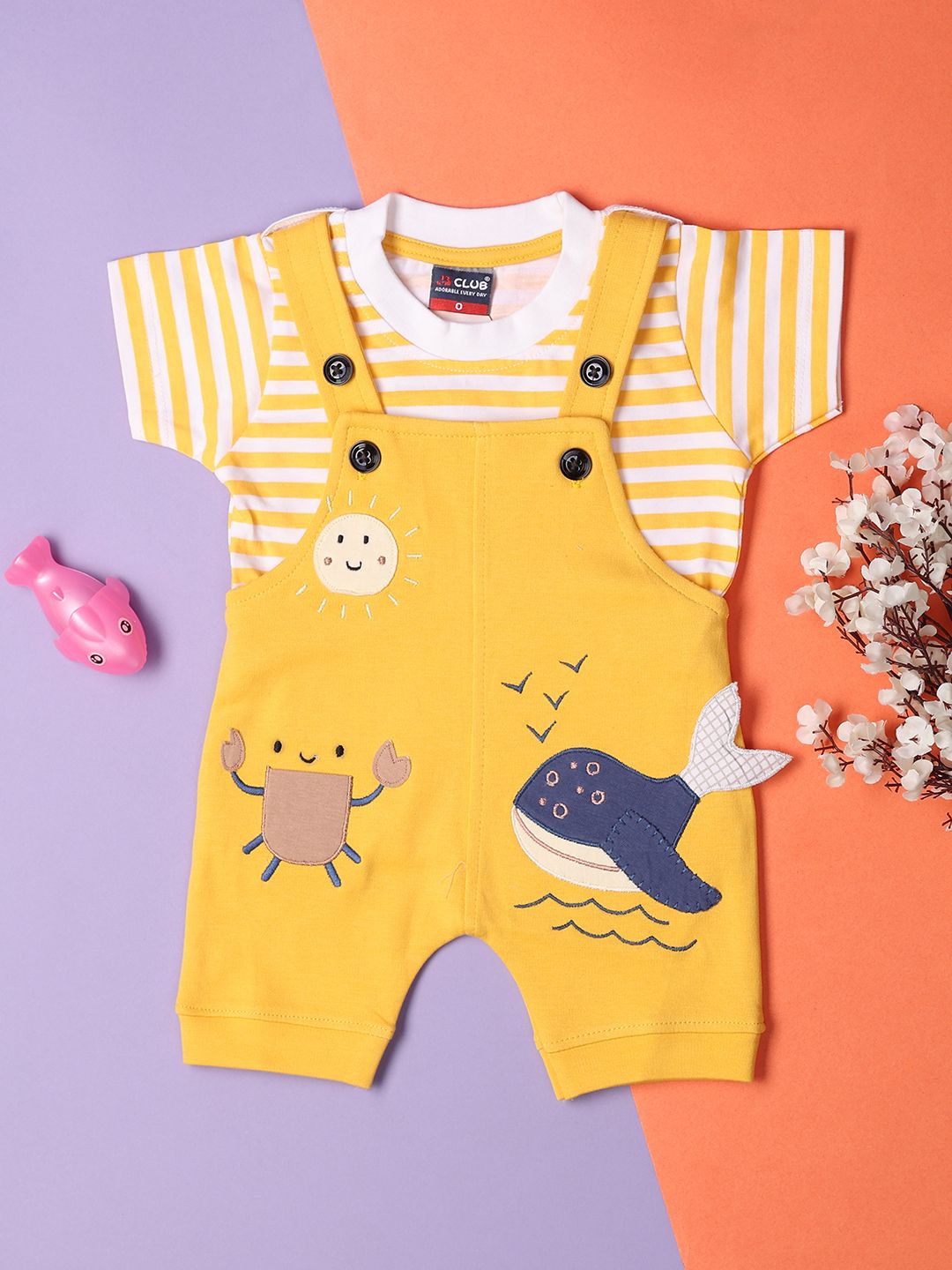

V-Mart Infants Striped T-shirt with Dungarees, Yellow