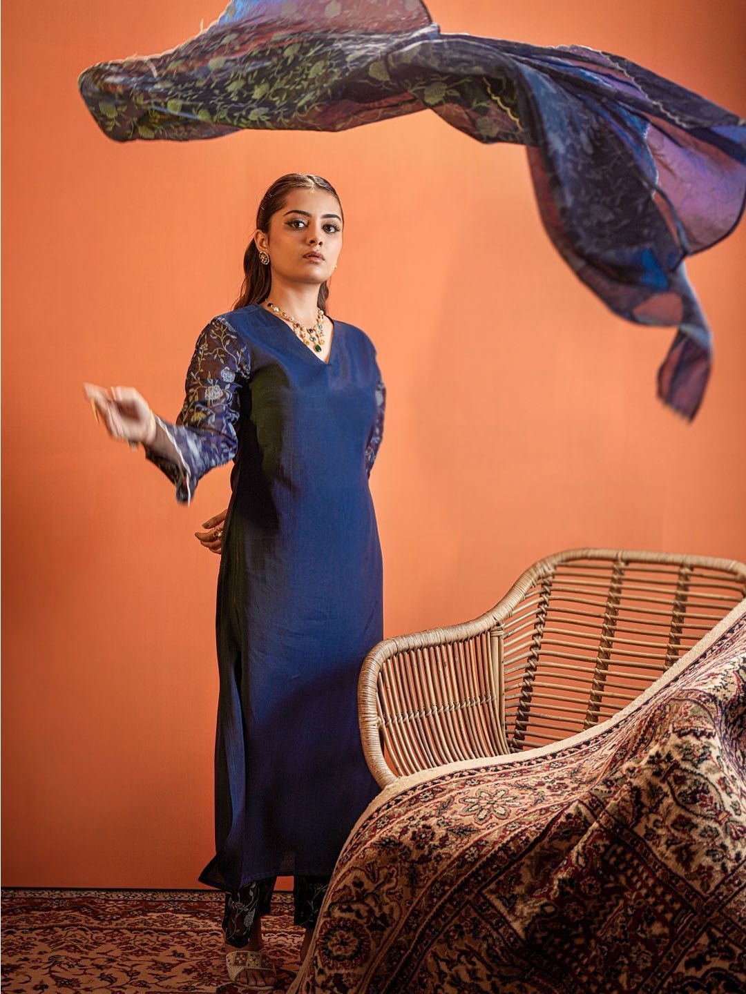 

HEEPOSH Women Printed Regular Kurta with Palazzos & Dupatta, Navy blue