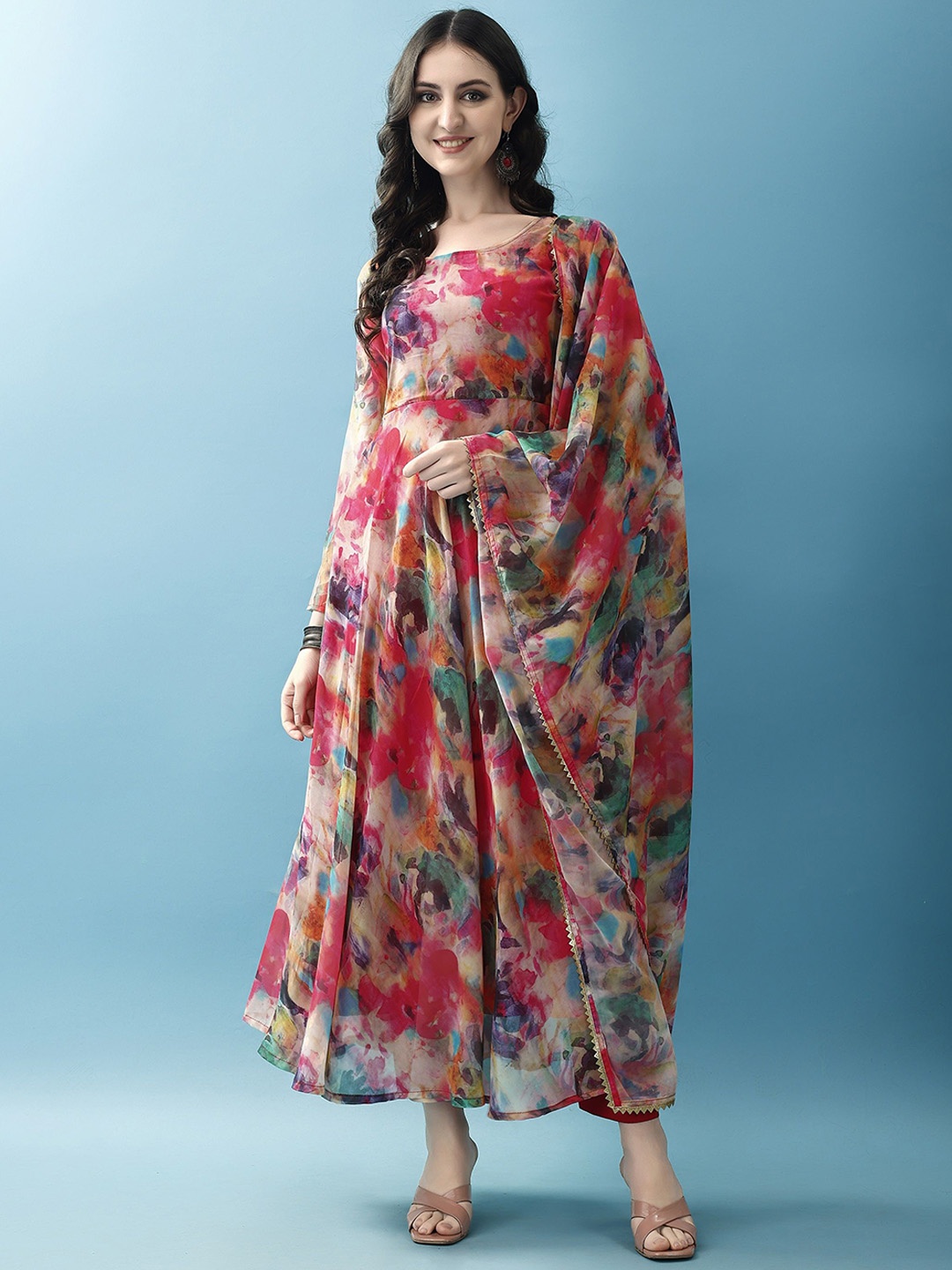 

KALINI Women Floral Printed Regular Kurta with Trousers & With Dupatta, Pink