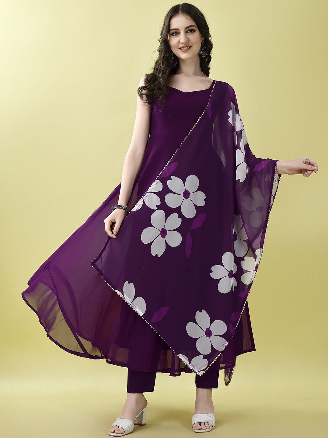 

KALINI Women Floral Regular Kurta with Trousers & With Dupatta, Purple