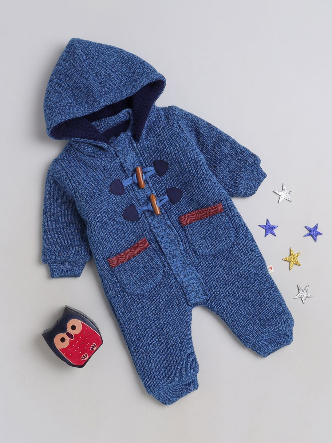 

Yellow Apple Kids Unisex Hooded Long Sleeves Rompers, Blue