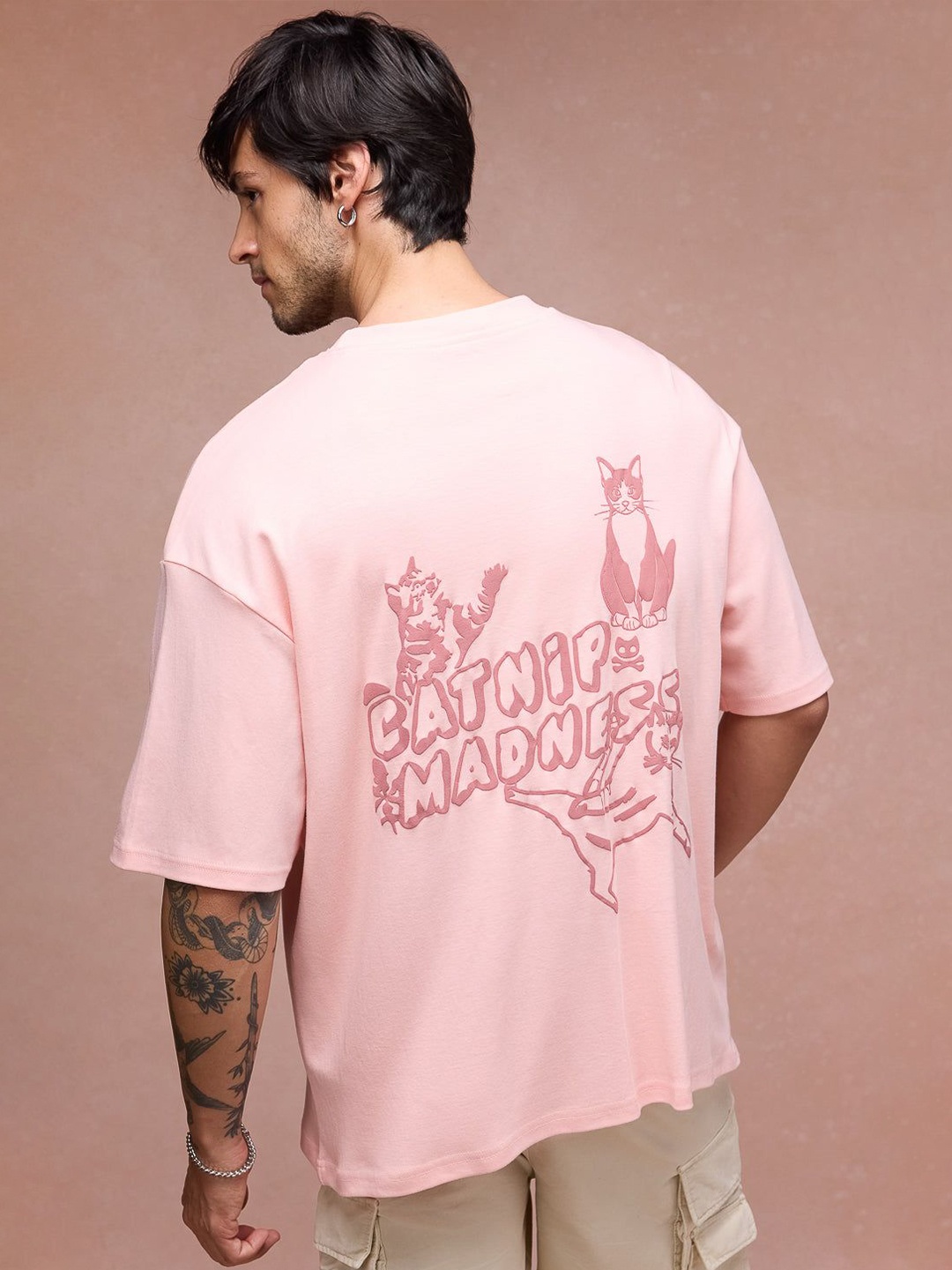 

FREAKINS Men Graphic Printed Round Neck Oversized T-shirt, Pink