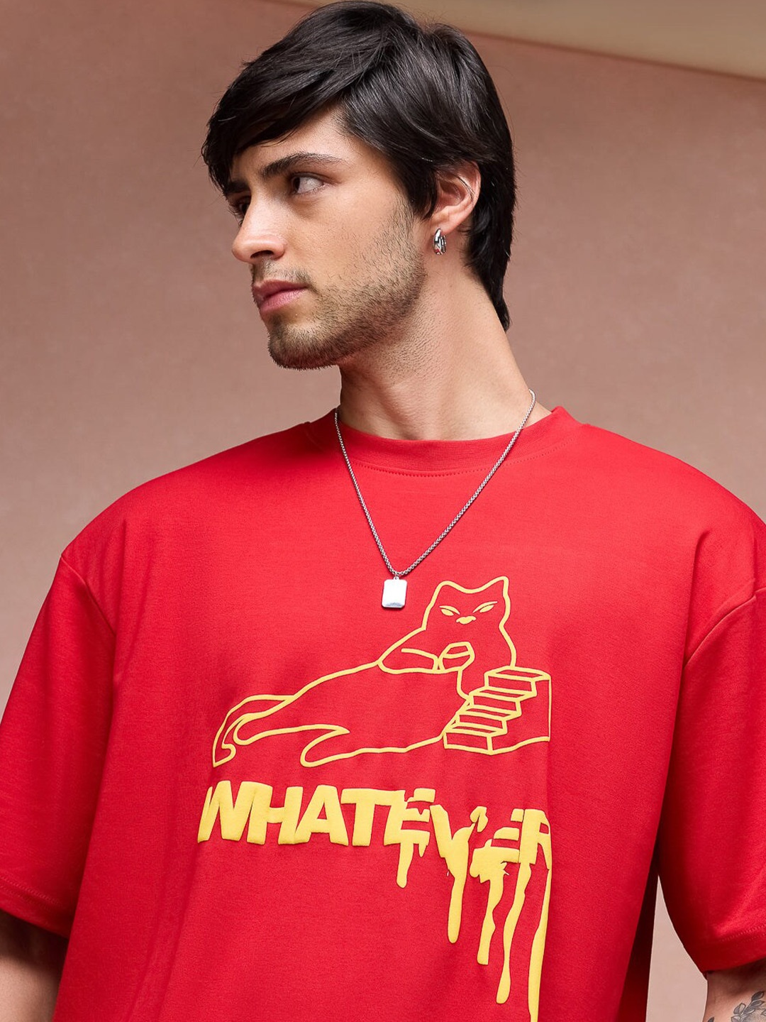 

FREAKINS Men Graphic Printed Round Neck Oversized T-shirt, Red