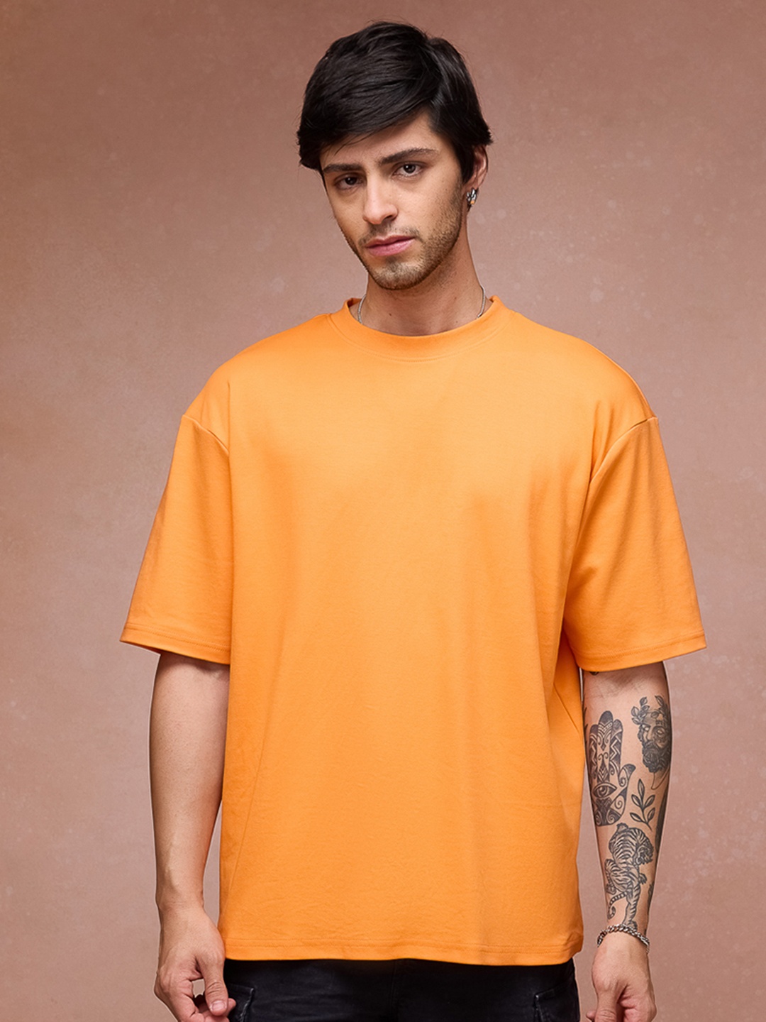 

FREAKINS Men Graphic Printed Round Neck Oversized T-shirt, Orange