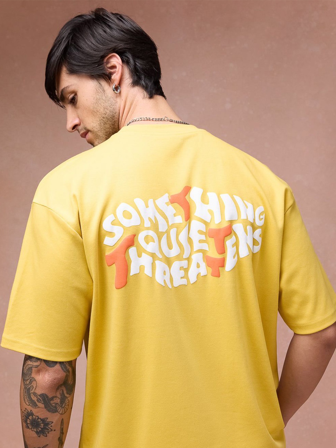 

FREAKINS Men Graphic Printed Round Neck Oversized T-shirt, Yellow