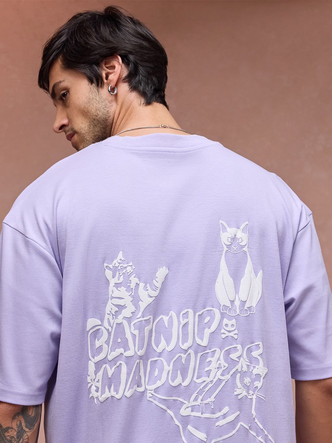 

FREAKINS Men Graphic Printed Round Neck Oversized T-shirt, Lavender
