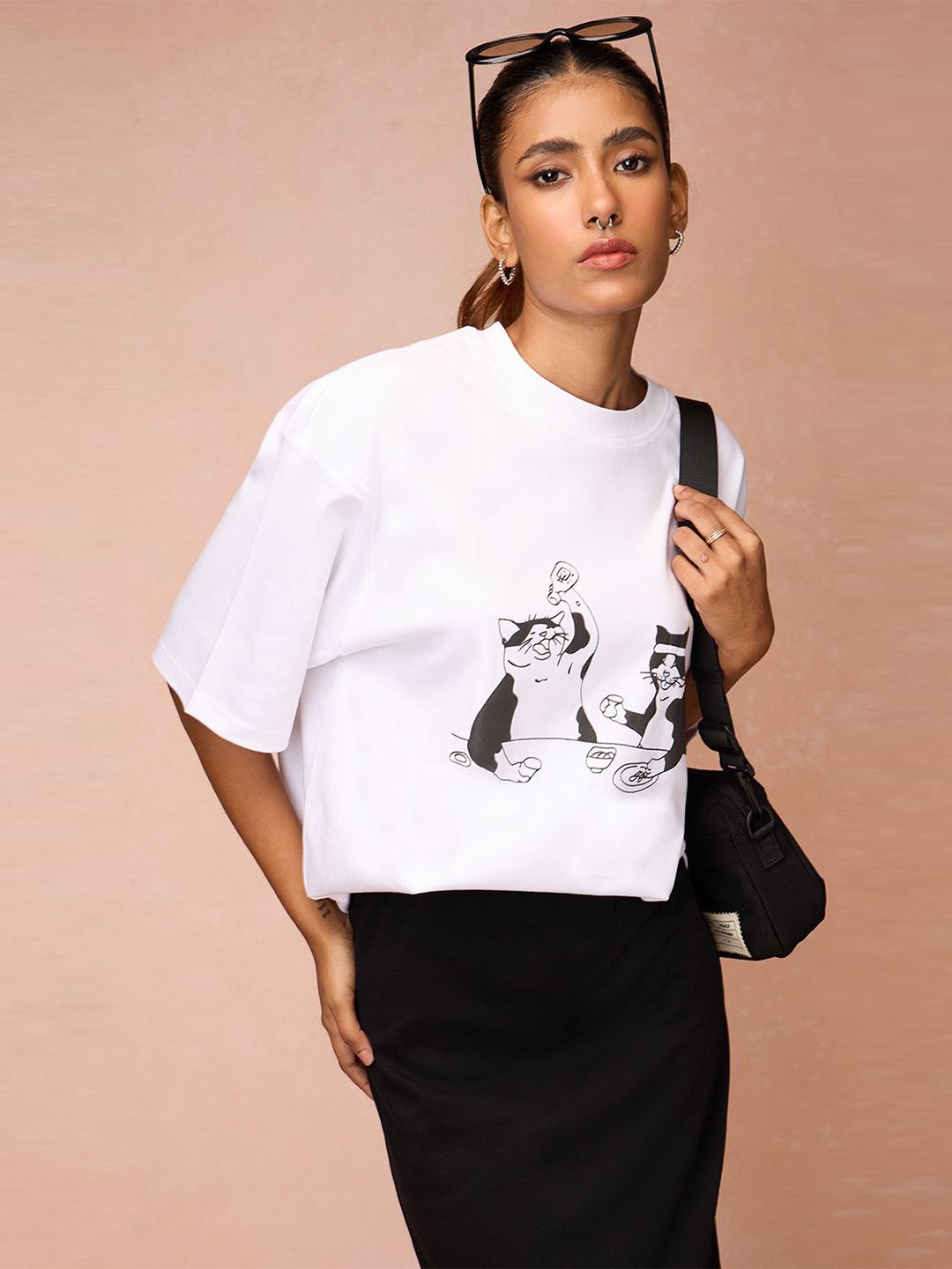 

FREAKINS Women Graphic Printed Round Neck Oversized T-shirt, White
