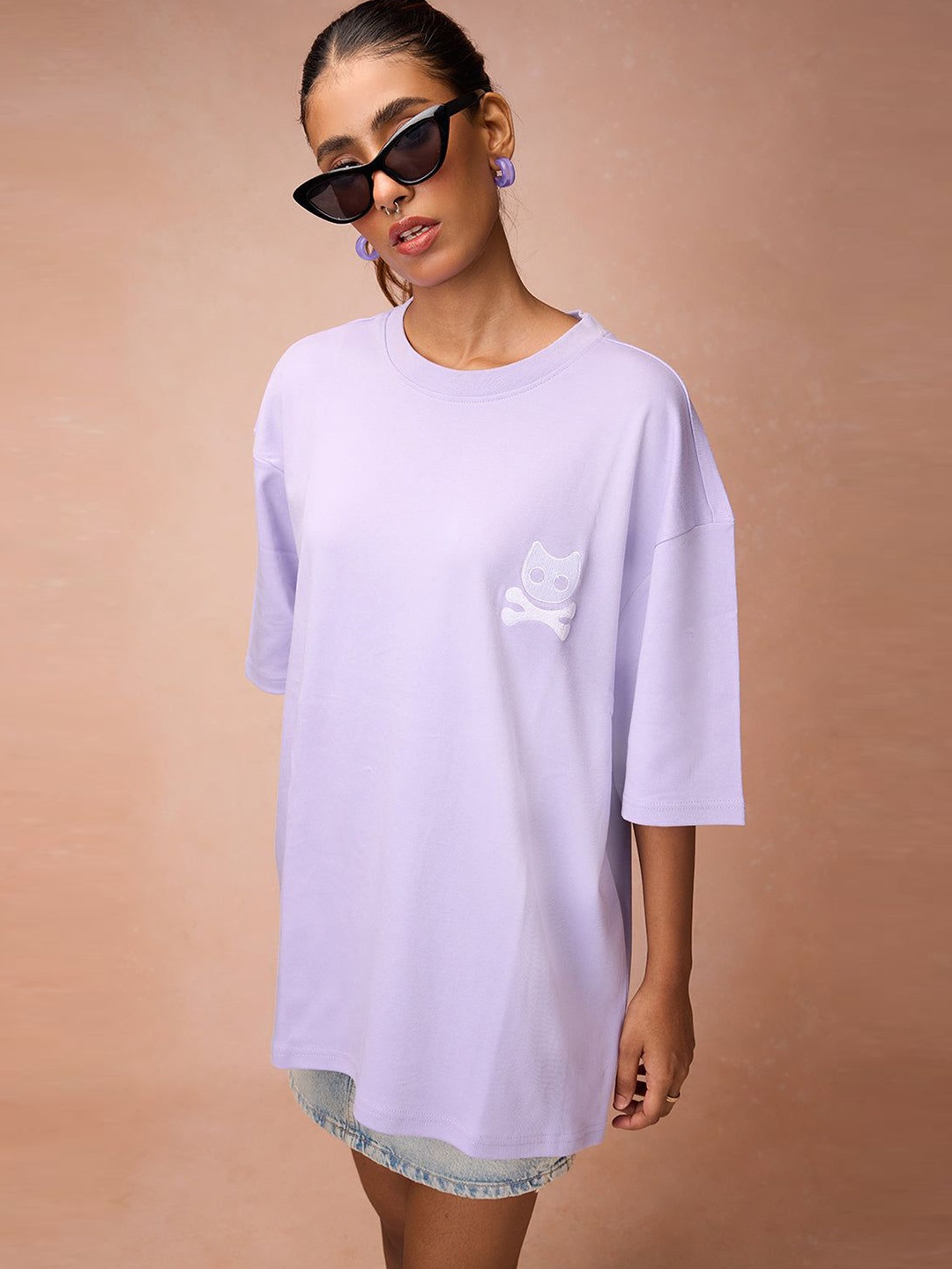 

FREAKINS Women Round Neck Oversized T-shirt, Purple