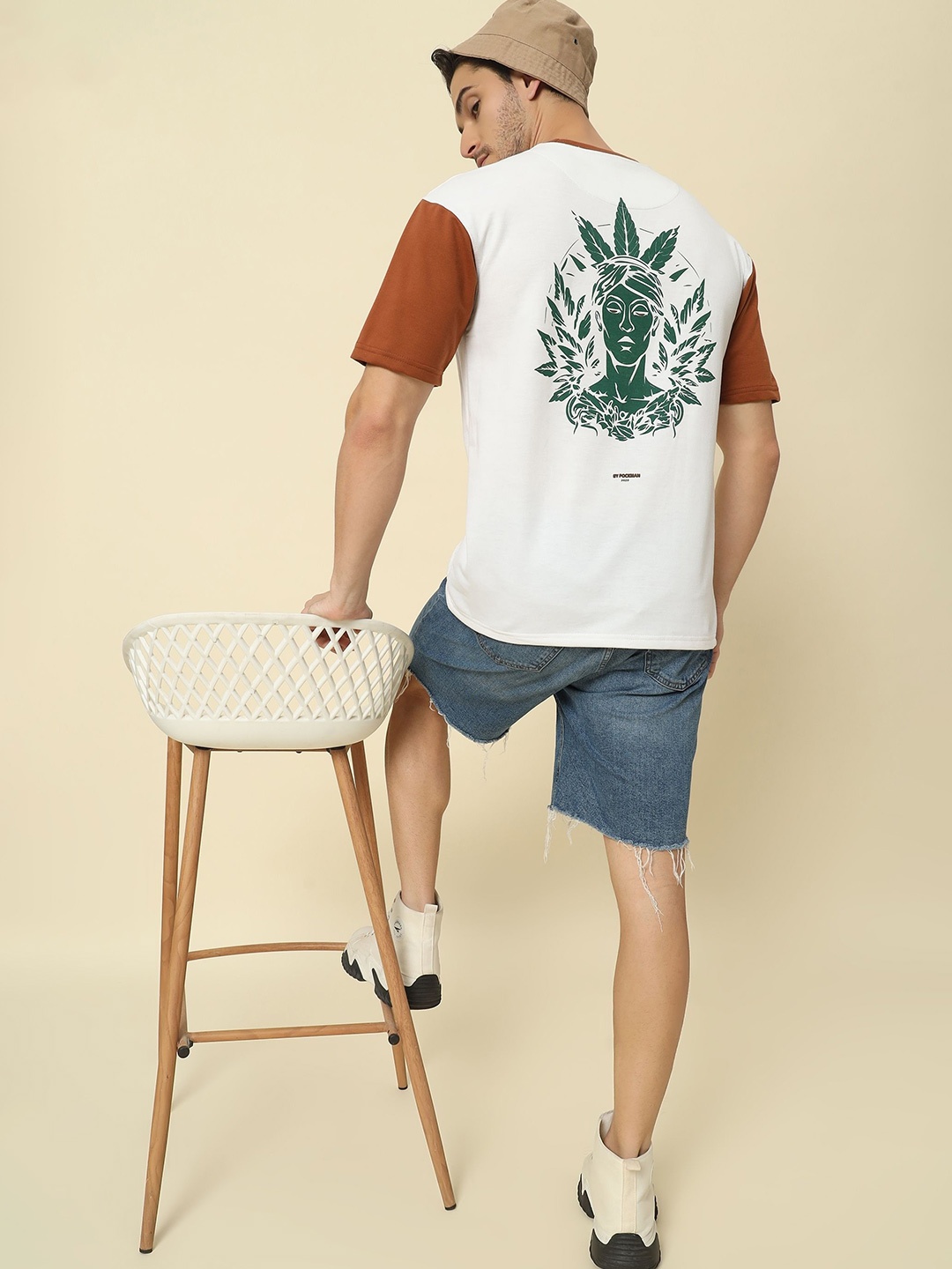 

PockMAN Men Graphic Printed Pure Cotton Oversized Fit Bio Finish T-shirt, White