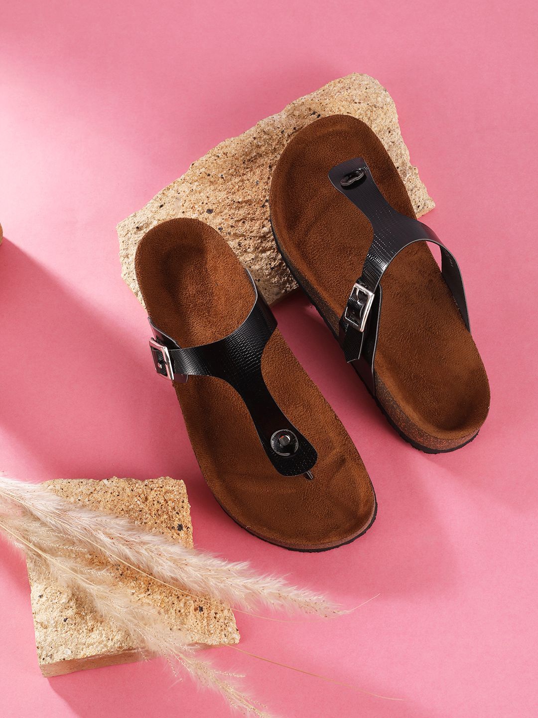

MOZAFIA Women T-Strap Flats, Black