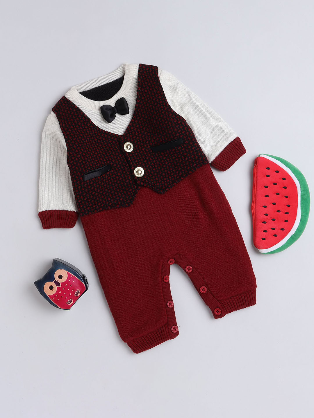 

Yellow Apple Kids Unisex Long Sleeves Woolen Romper, Maroon