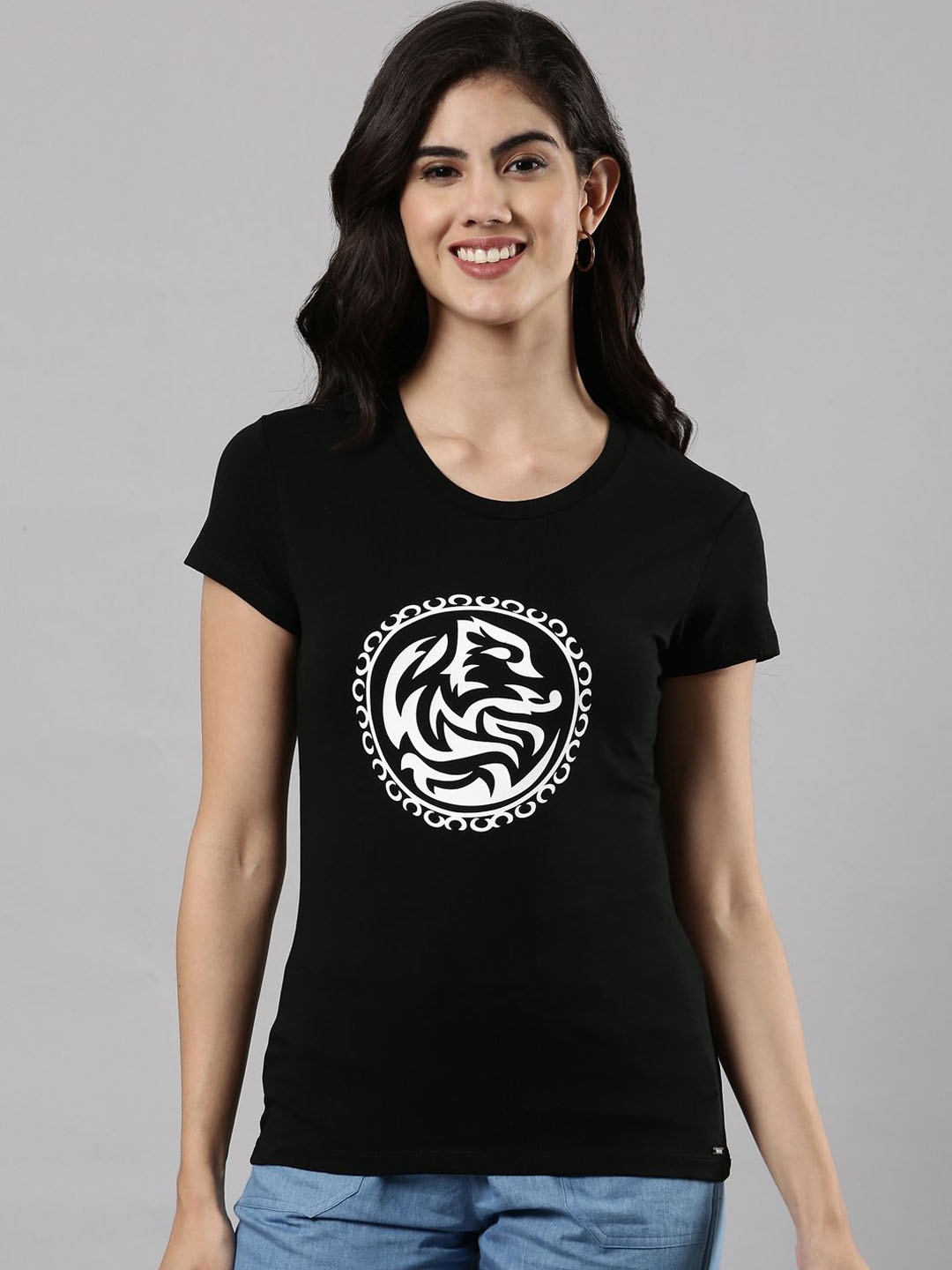 

Femmora Women Graphic Printed Round Neck T-shirt, Black