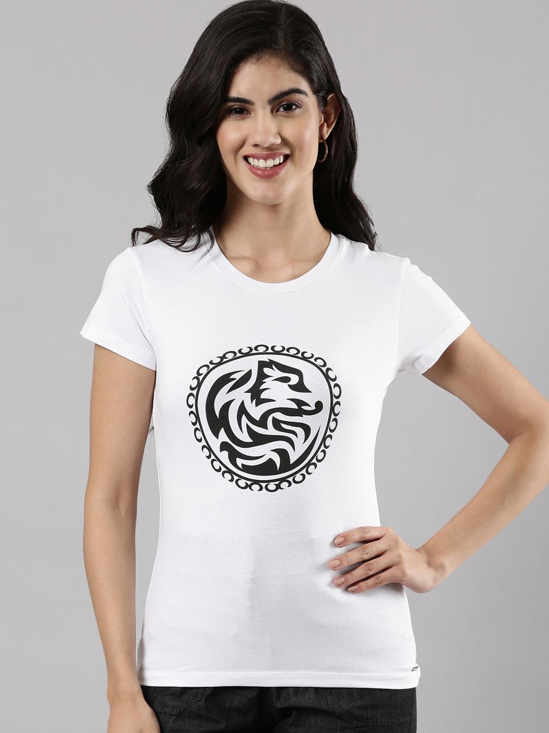 

Femmora Women Abstract Printed Comfortable-Fit Round Neck T-Shirt, White