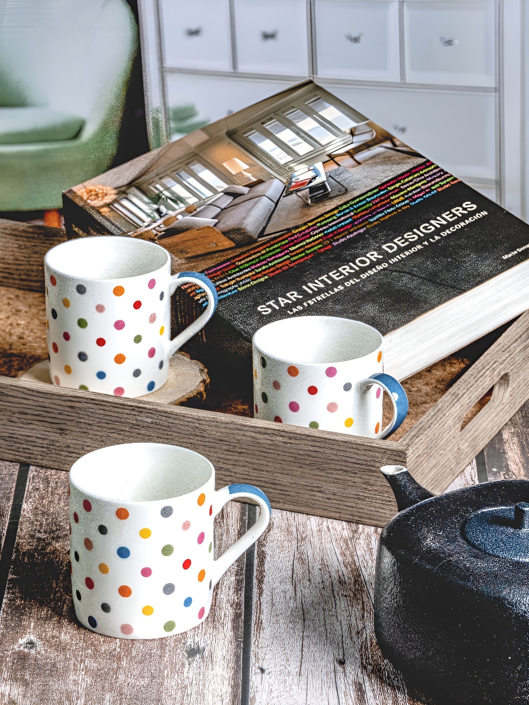 

GOODHOMES White & Blue Printed Bone China Glossy Mugs Set of Cups and Mugs