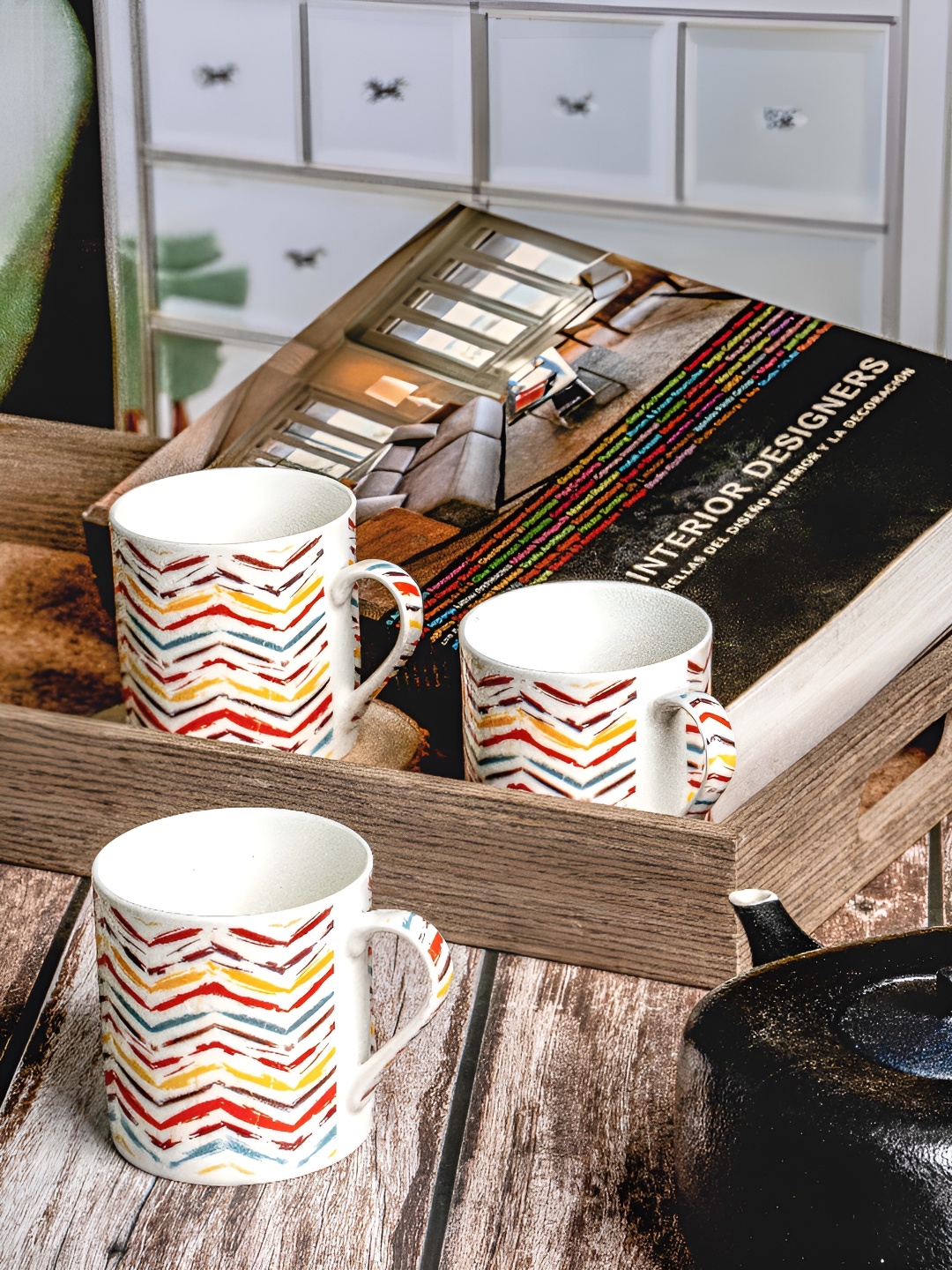 

GOODHOMES White & Red Printed Bone China Glossy Mugs Set of Cups and Mugs