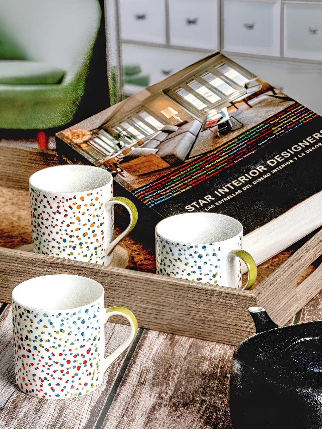 

GOODHOMES White & Blue Printed Bone China Glossy Mugs Set of Cups and Mugs