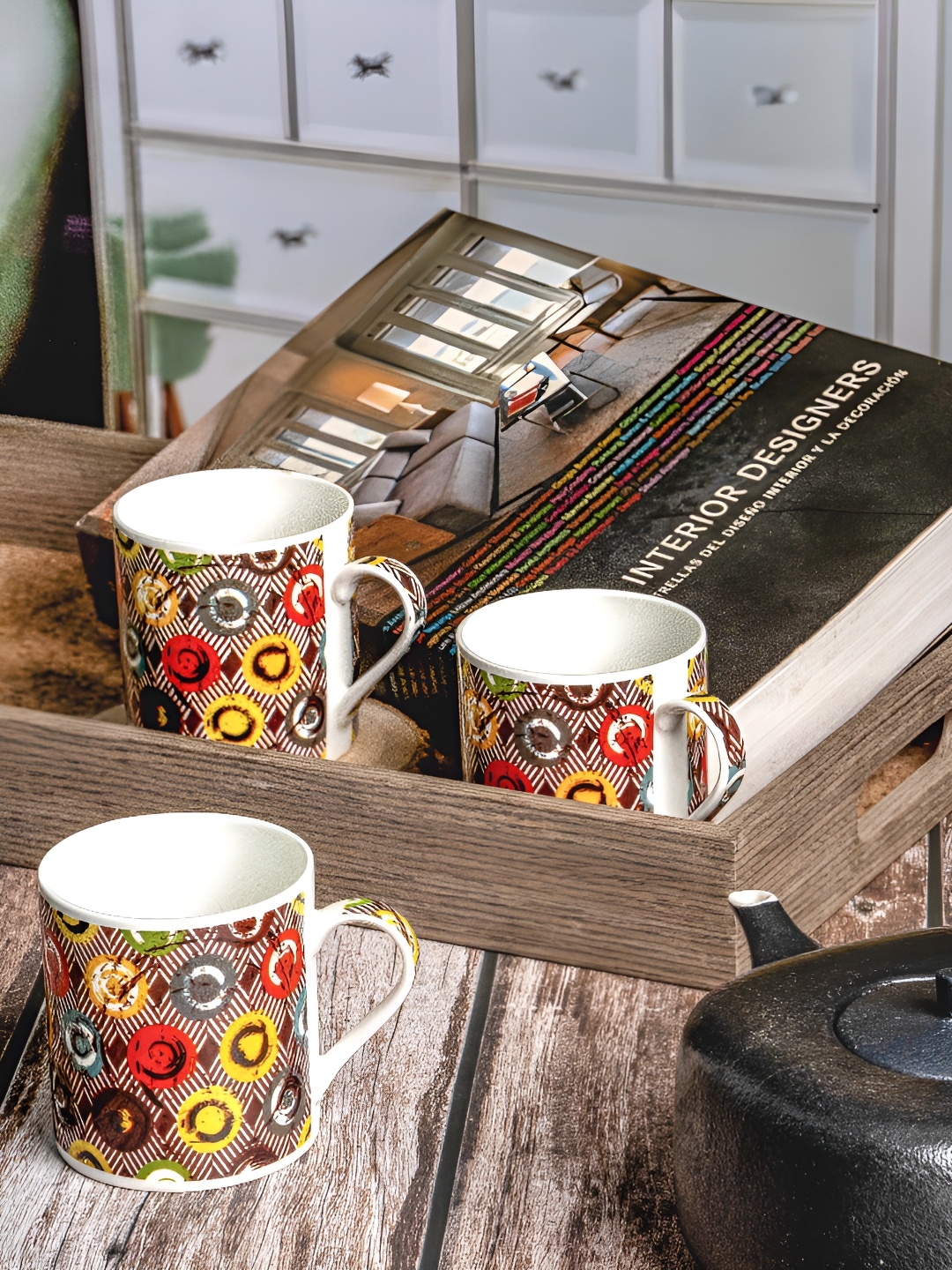 

GOODHOMES White & Red Printed Bone China Glossy Mugs Set of Cups and Mugs