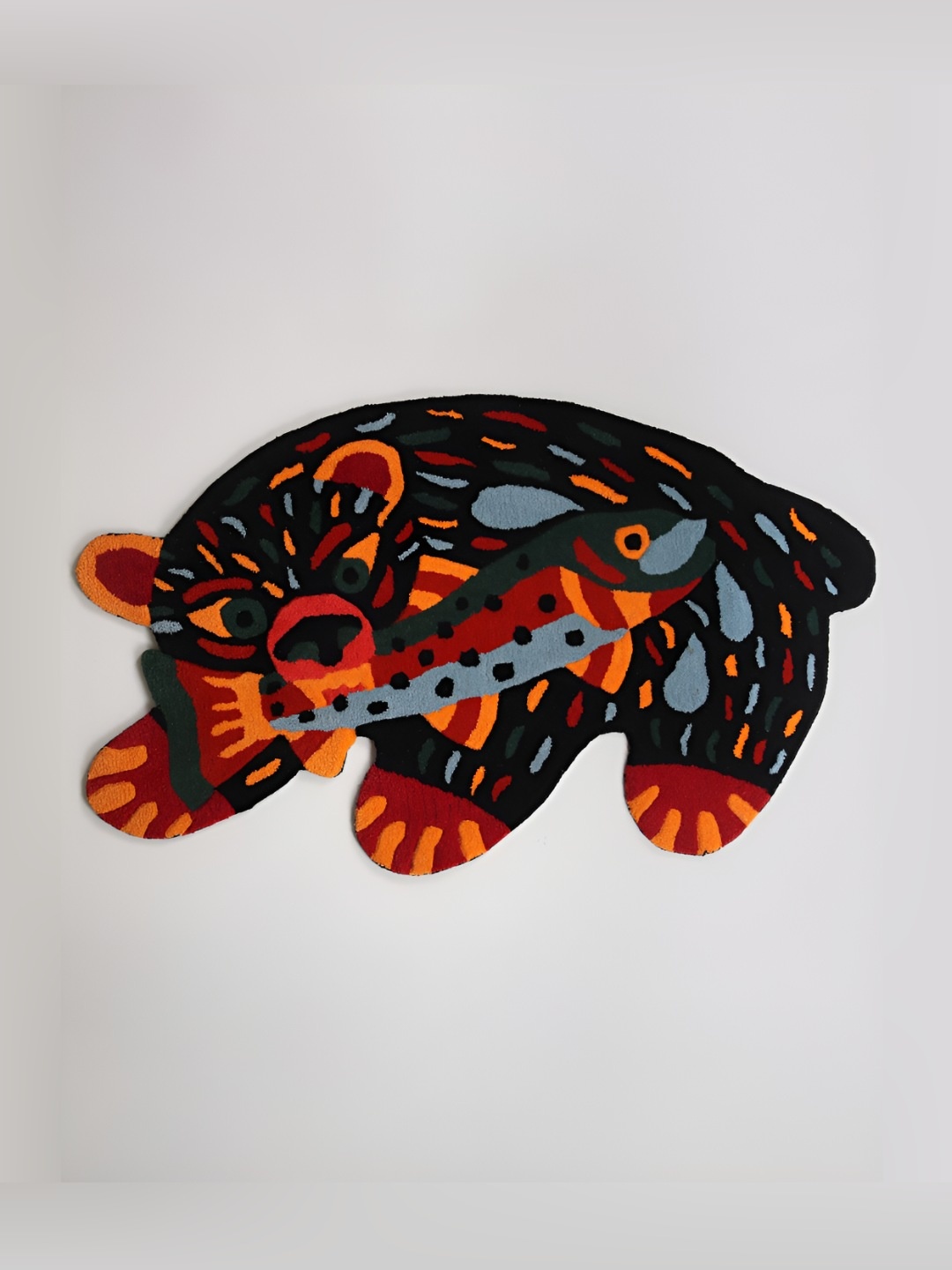 

Exotic India Multicolored Polar Bear Skin Shape Wool Rug Area Rug, Black