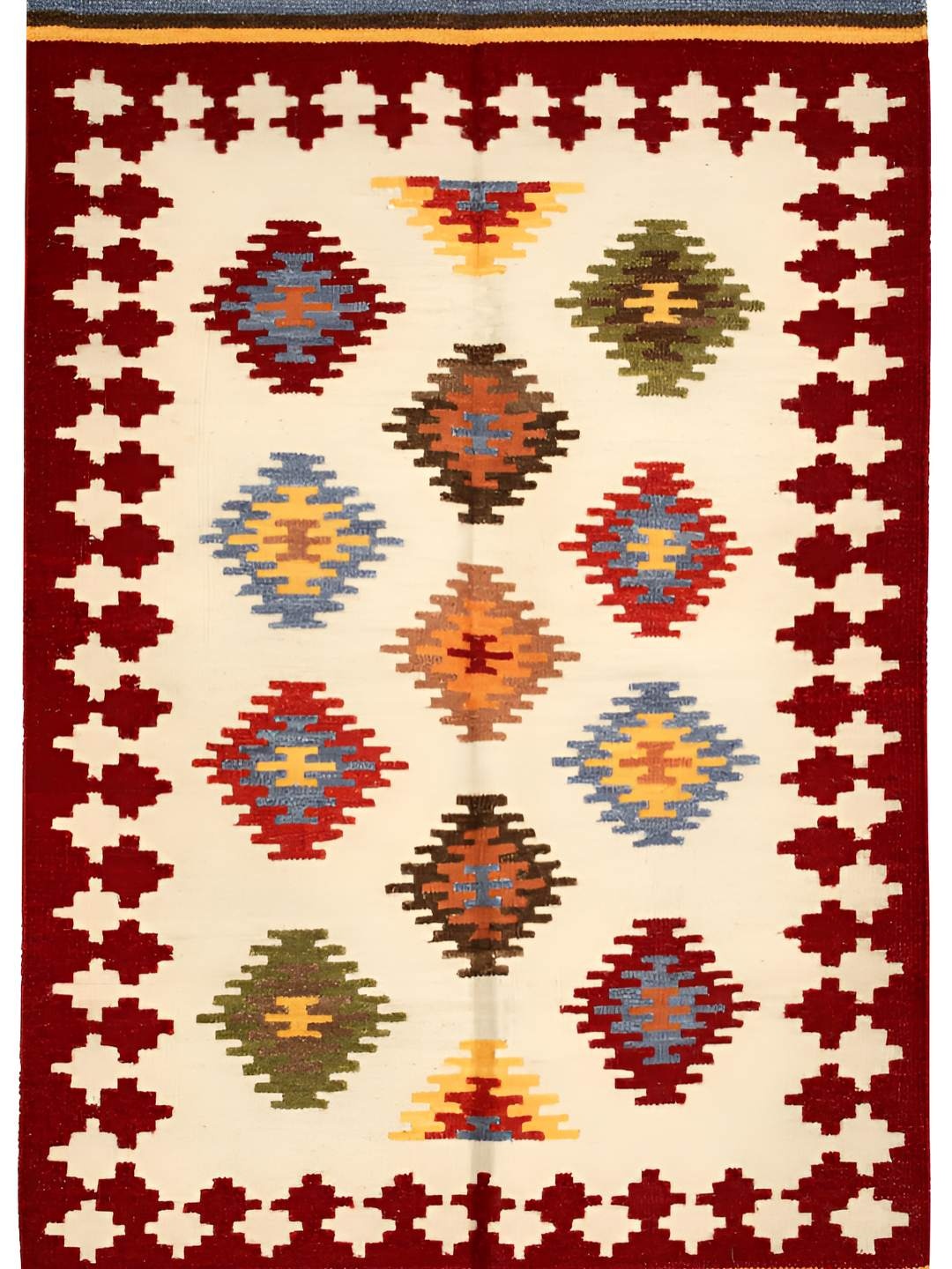

Exotic India Cordovan Woven Motifs in Multicolor Thread Jute Dhurrie, White