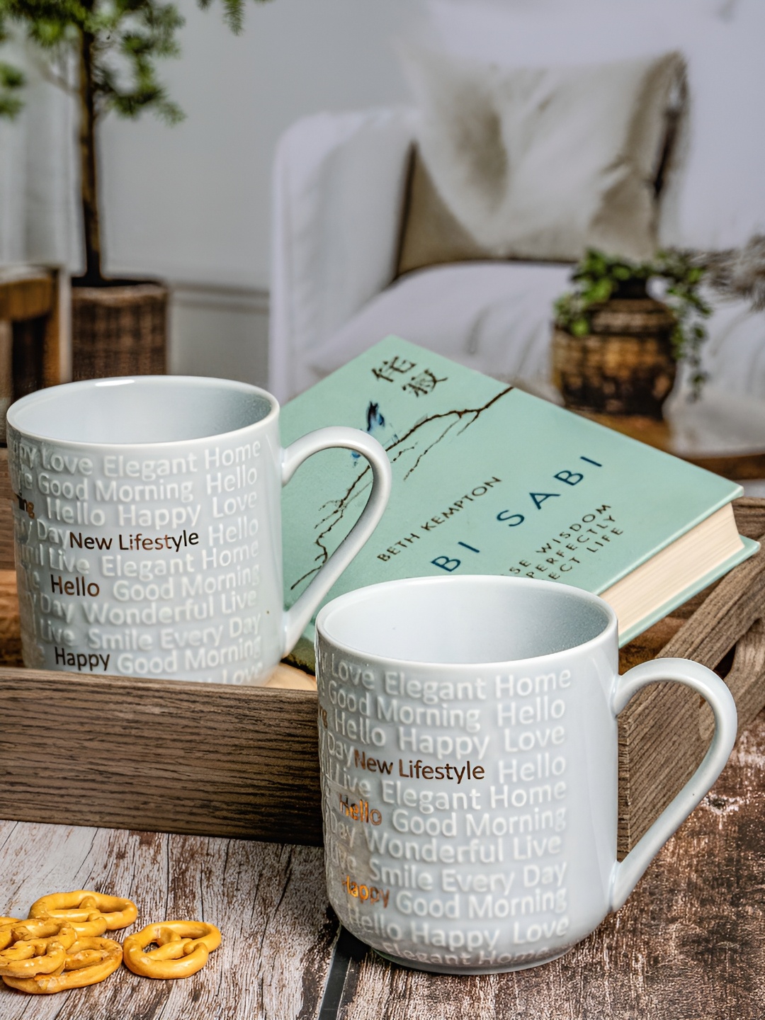 

White Gold Grey & White Printed Porcelain Glossy Mugs Set of Cups and Mugs