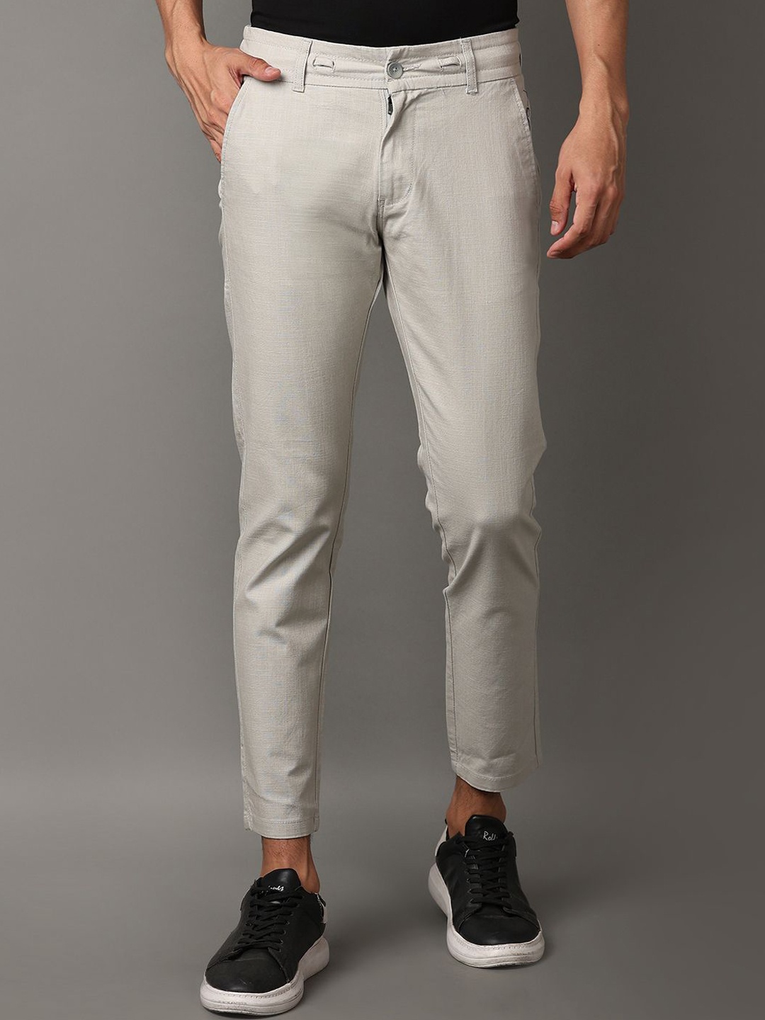 

V-Mart Men Regular Fit Mid-Rise Trousers, Grey