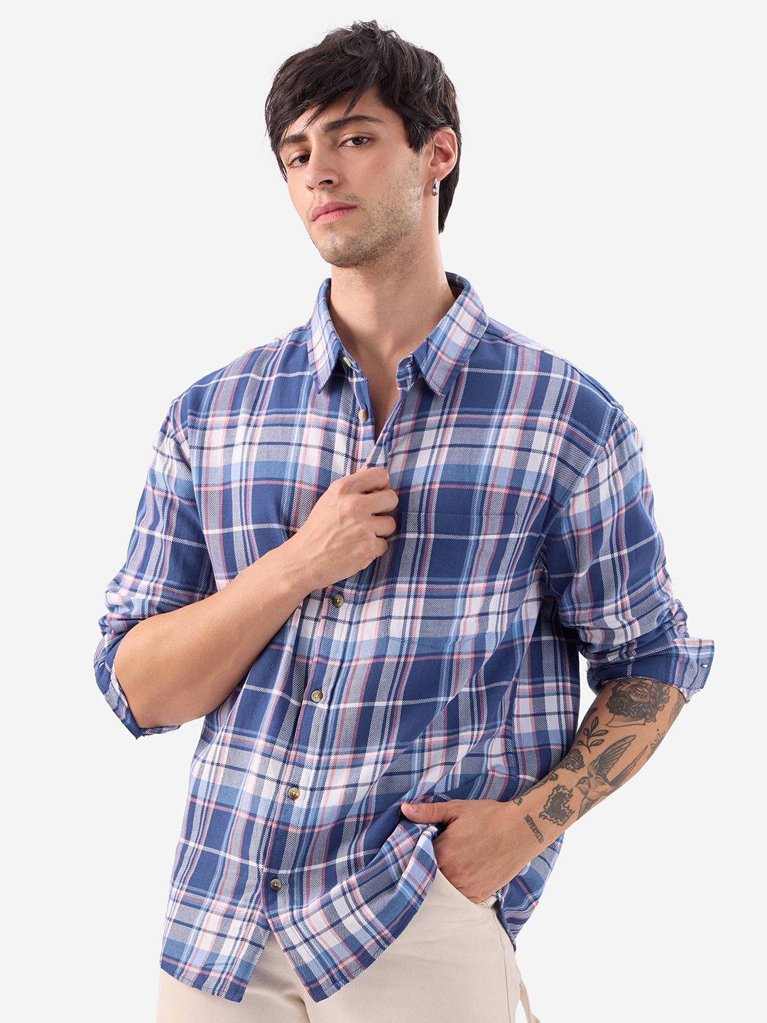 

The Souled Store Men Tartan Checks Opaque Checked Relaxed Fit Casual Shirt, Blue