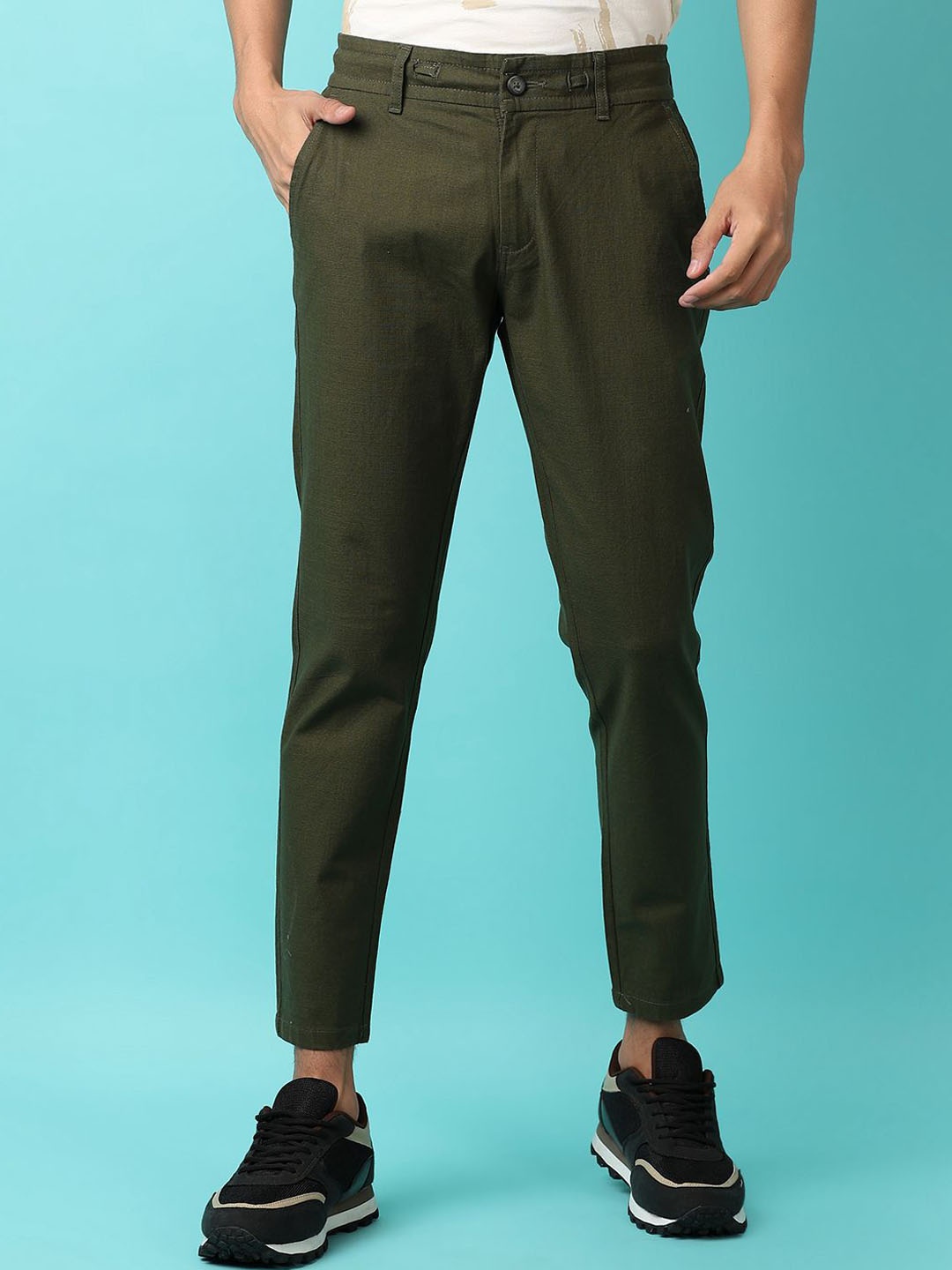 

V-Mart Men Textured Trousers, Green