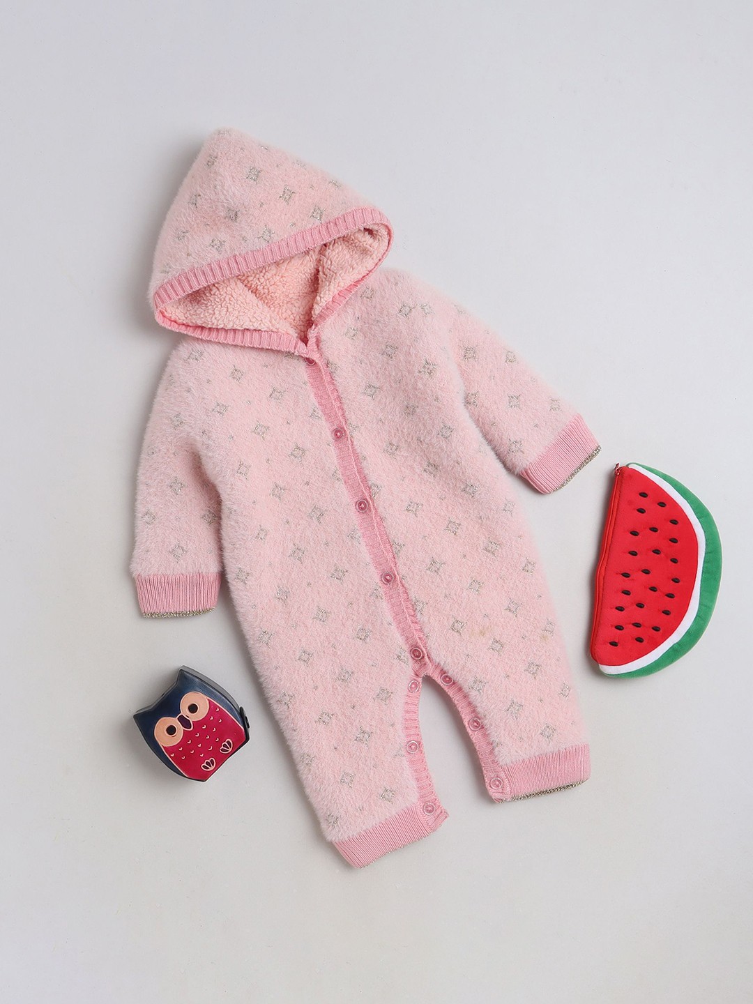 

Yellow Apple Infants Woolen Full Sleeve With Inner Fleece Romper, Peach