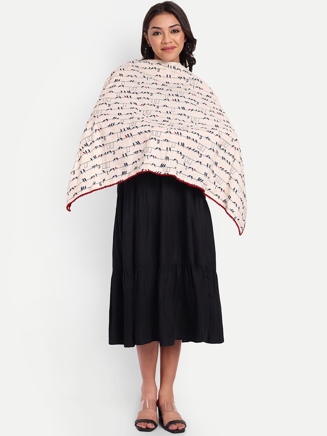 

THOTTIL Printed Cotton Breathable Nursing cover, White