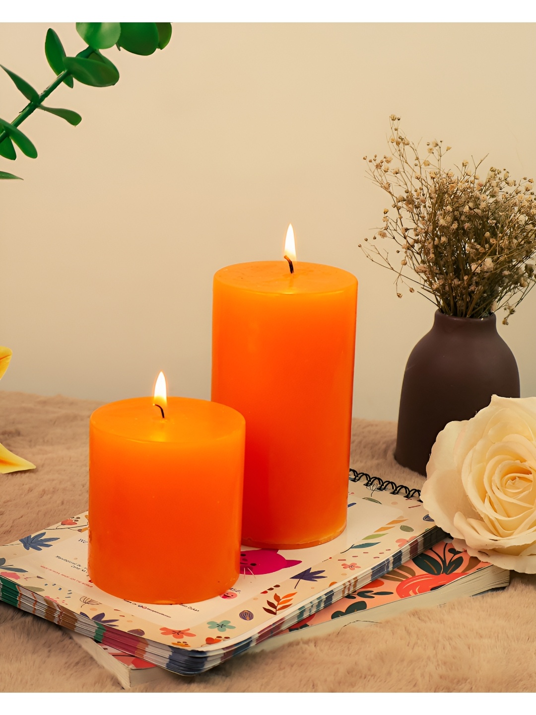 

AuraDecor Orange Set Of 2 Pillar Candle