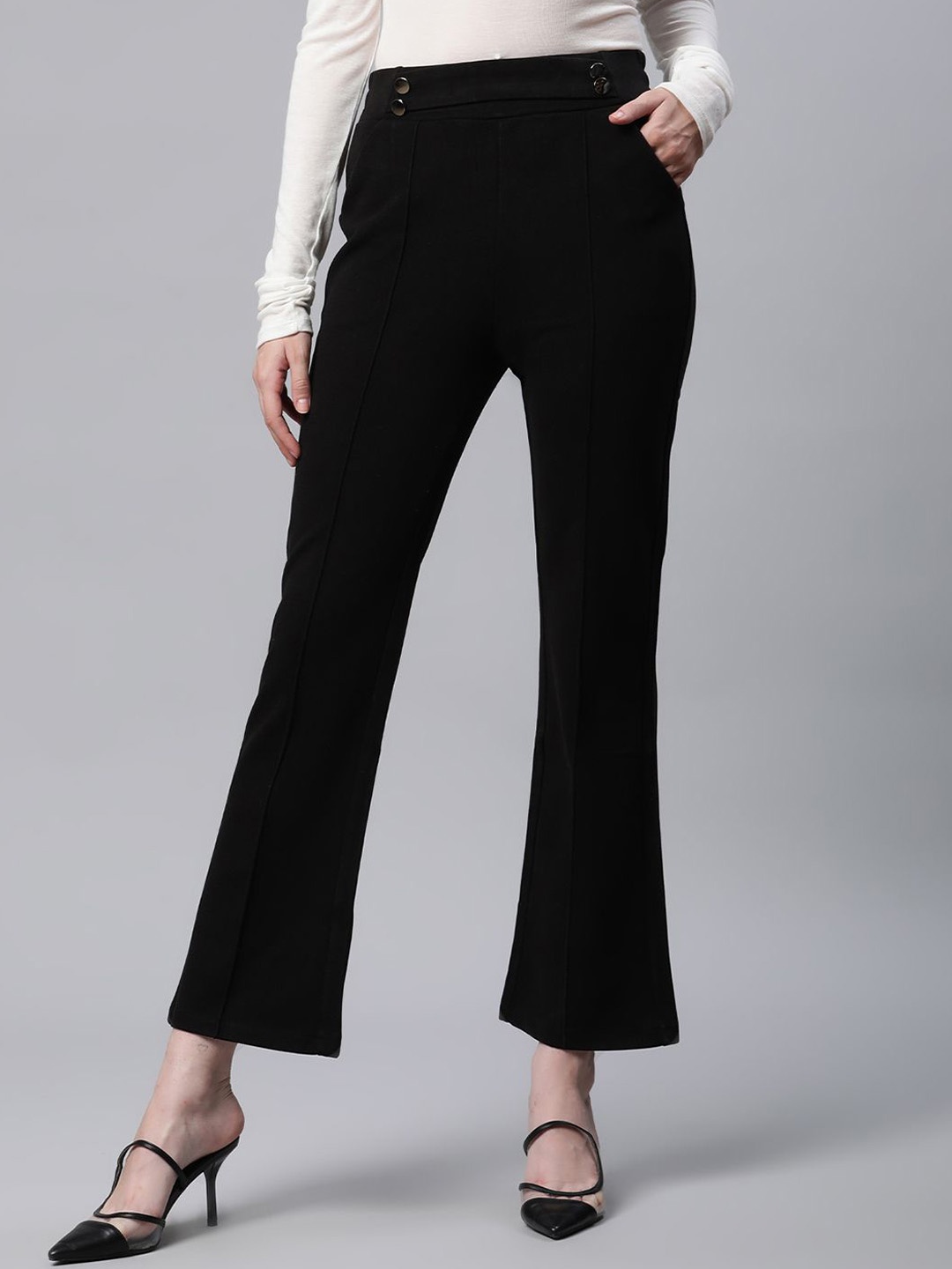 

Global Republic Women Relaxed Straight Leg Wrinkle Free Bootcut Trousers, Black