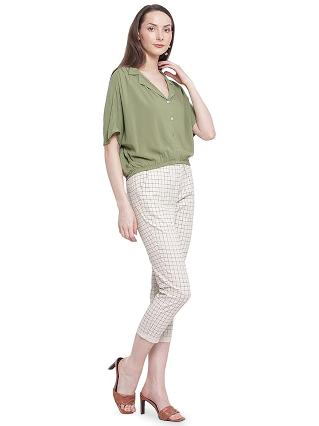 

Global Republic Women Striped Relaxed Straight Leg Wrinkle Free Trousers, White