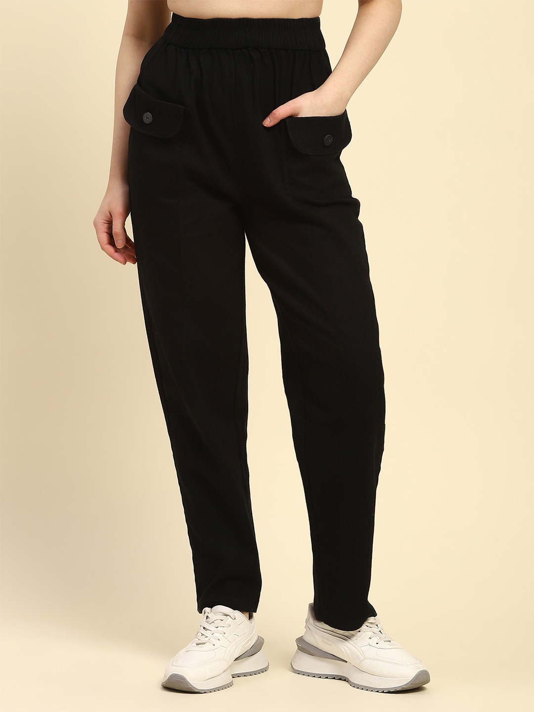 

Global Republic Women Relaxed Straight Leg Wrinkle Free Mid-Rise Regular Trousers, Black