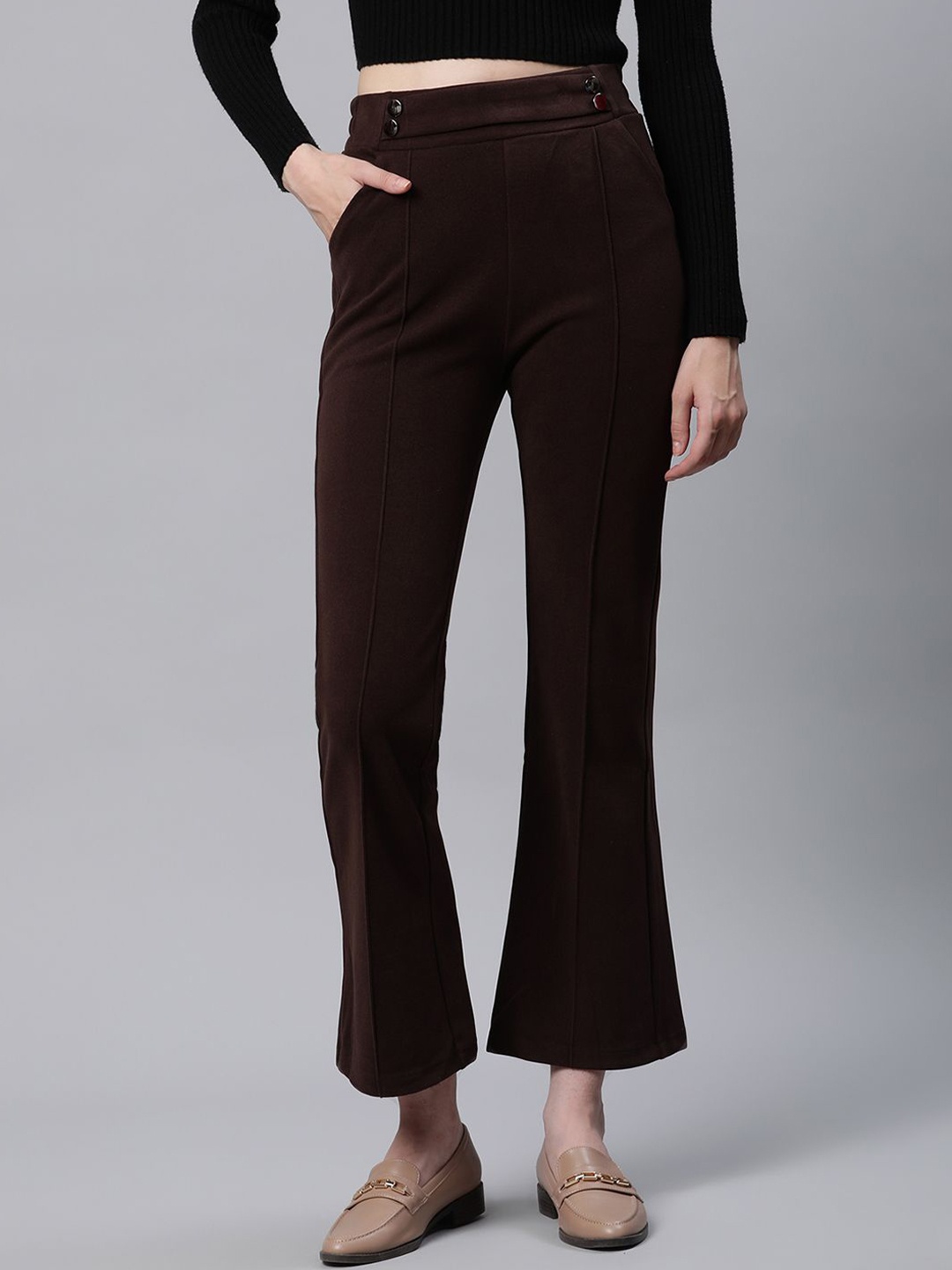 

Global Republic Women Relaxed Straight Leg Wrinkle Free Trousers, Brown